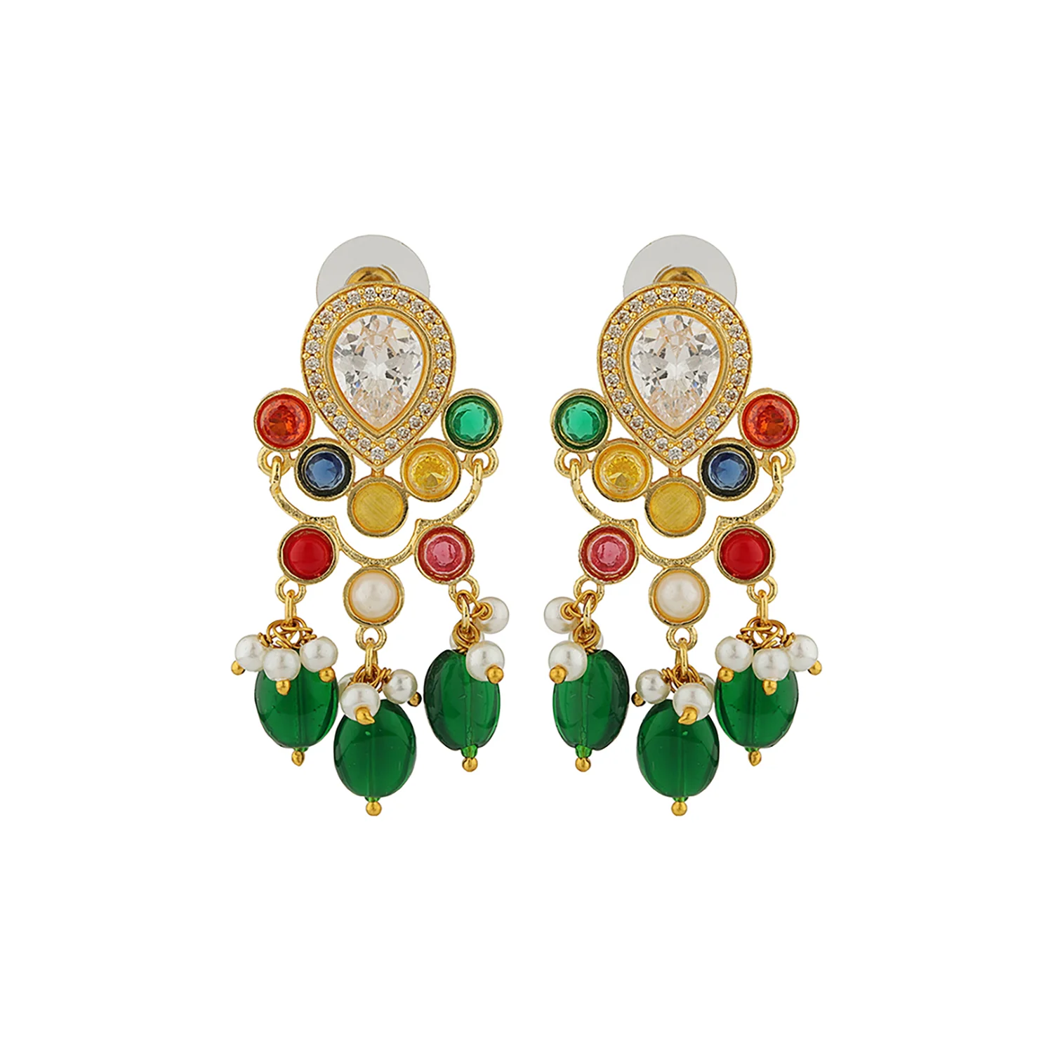 Navratan Pear Of Divinity Collar Necklace Set - Image 5