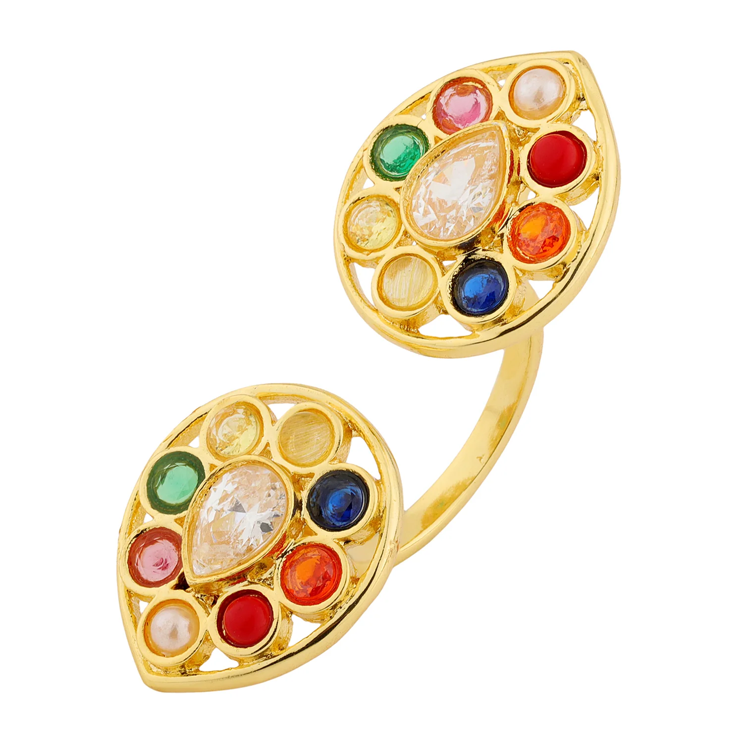 Navratan Pear Of Divinity Two Finger Ring - Image 5