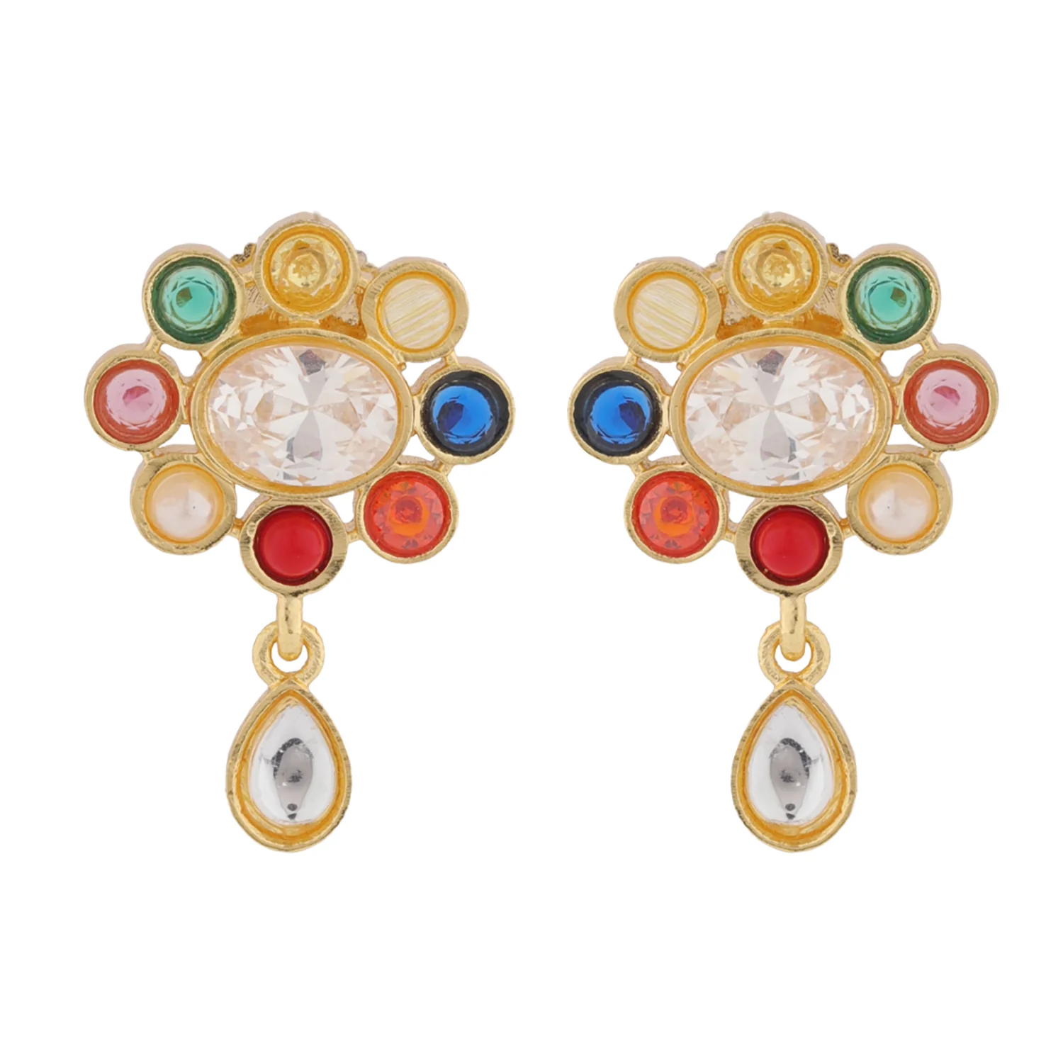 Navratan Rainbow Royals Layered Collar Necklace Set - Image 5