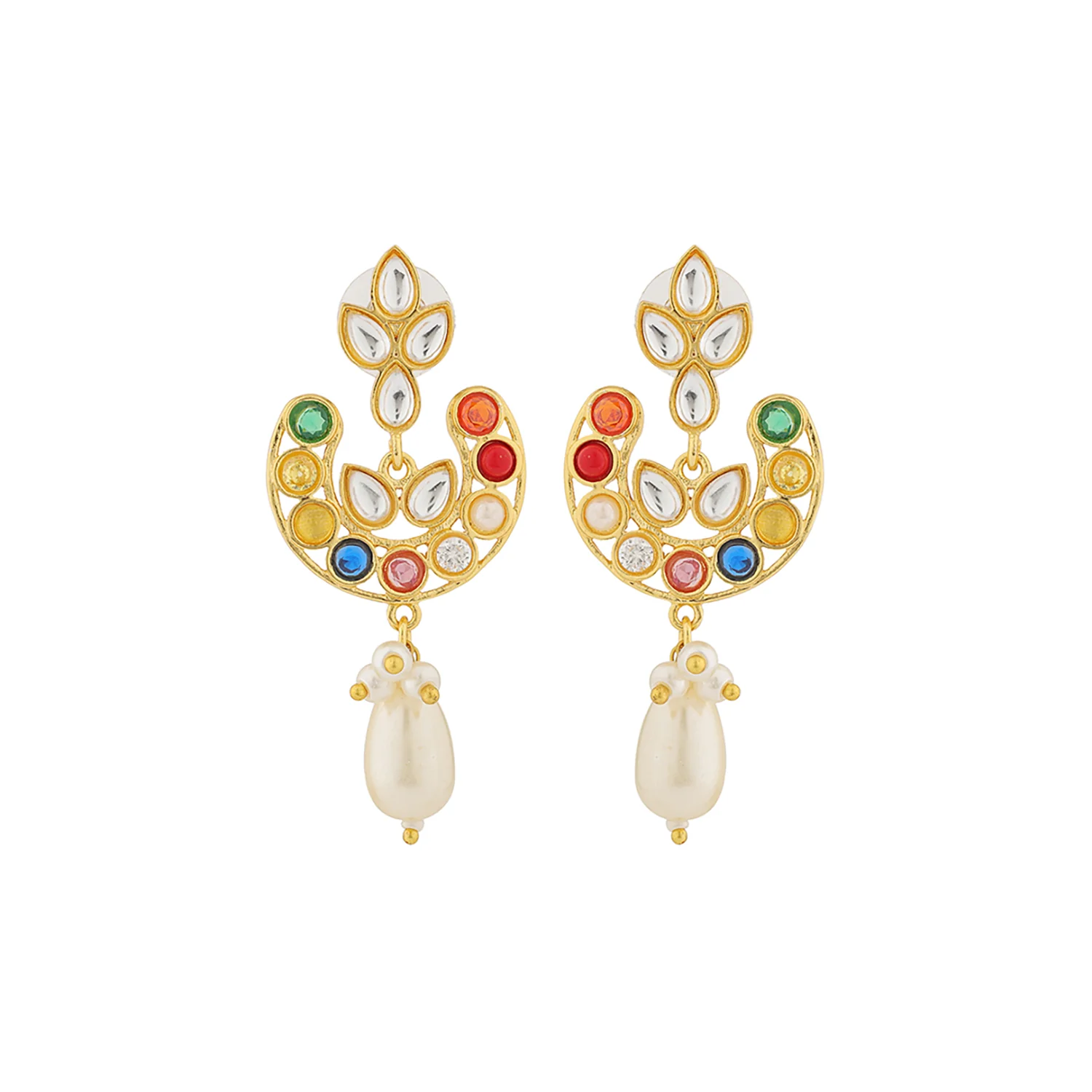 Navratan Starlit Bloom Drop Choker Necklace Set - Image 4