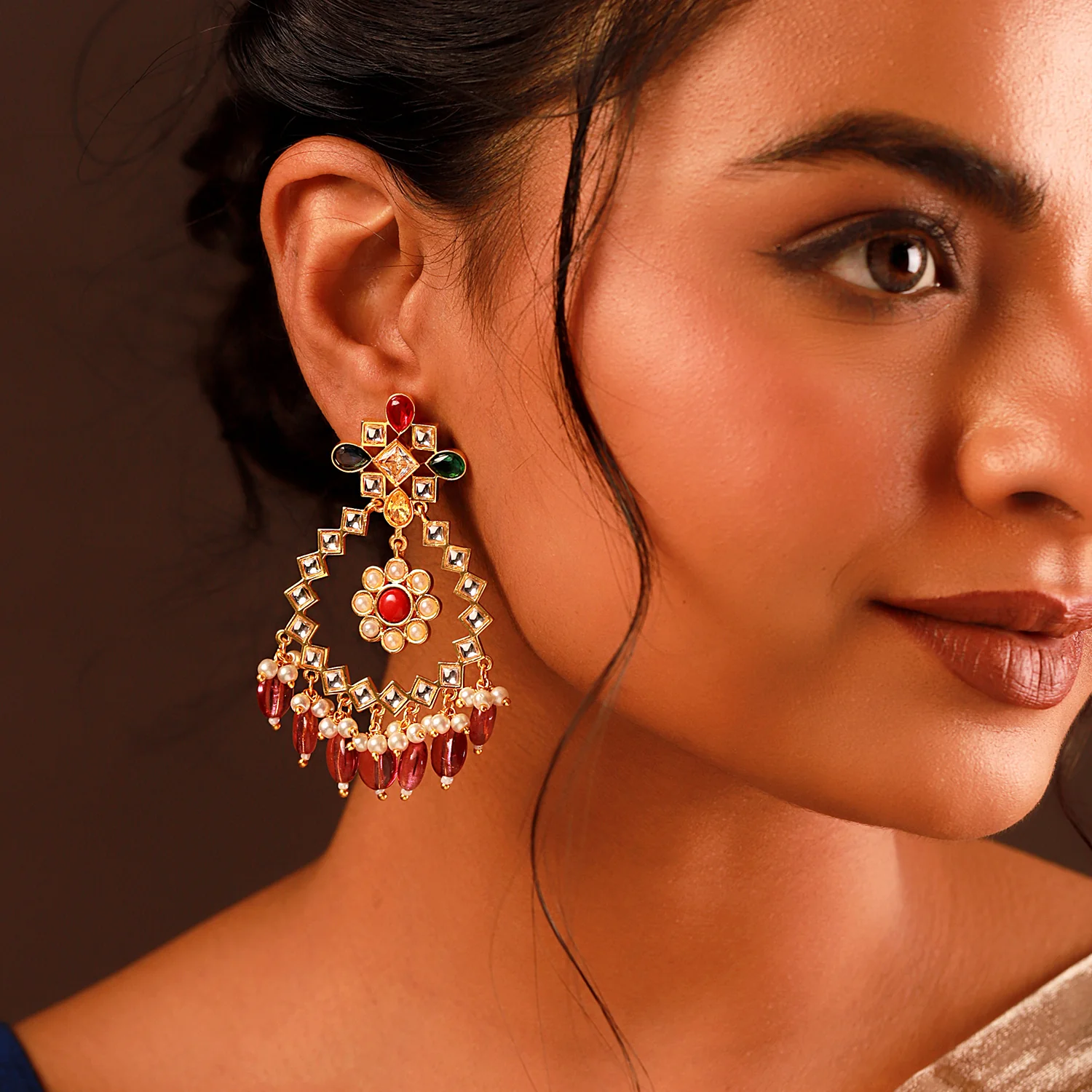 Navratan Starlit Gems Dangle Earrings - Image 2
