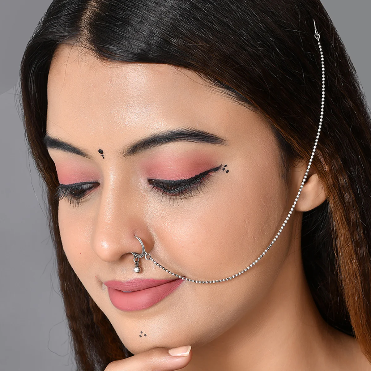 Nrityotsava Sana Nose Ring With Chain - Image 2