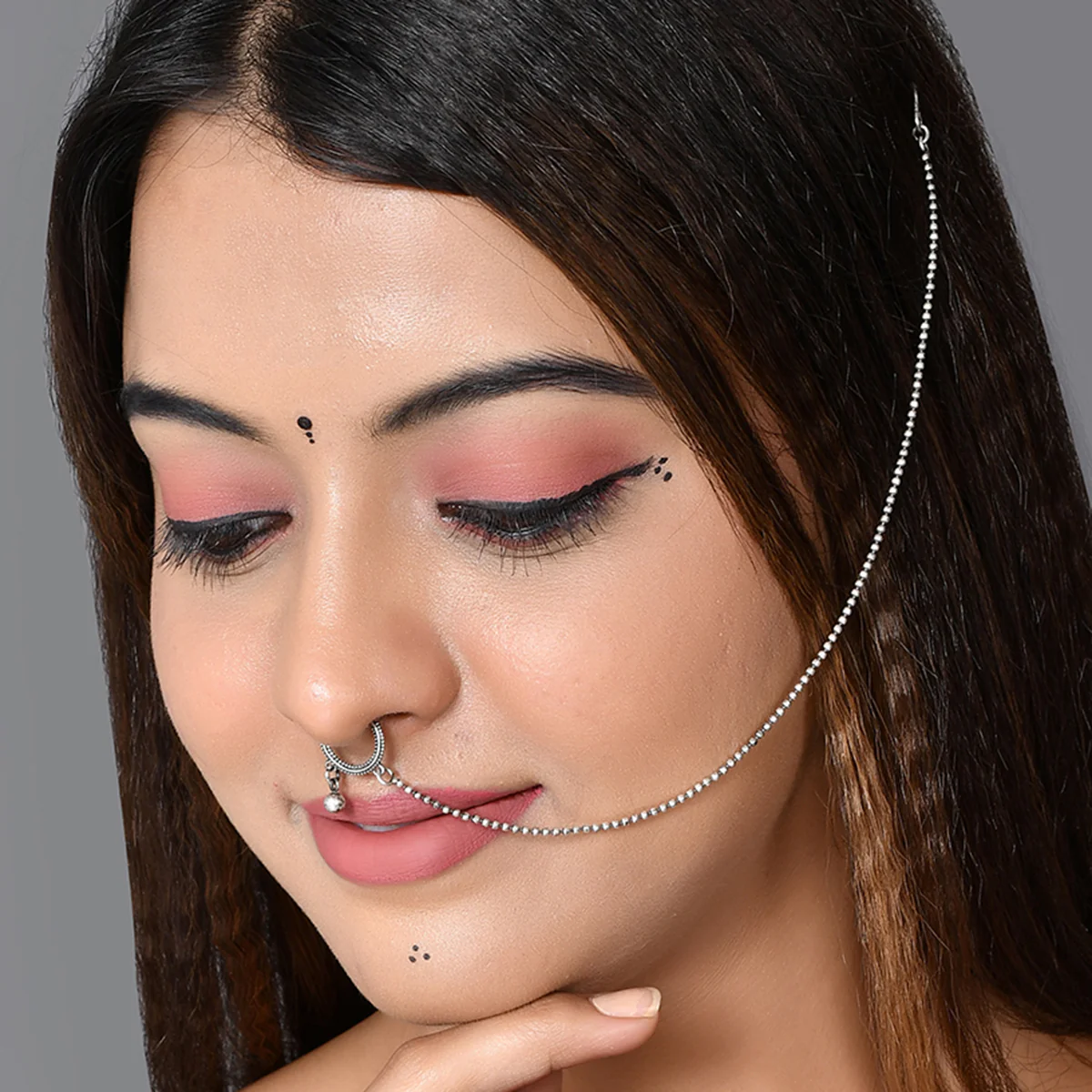 Nrityotsava Sana Nose Ring With Chain - Image 3