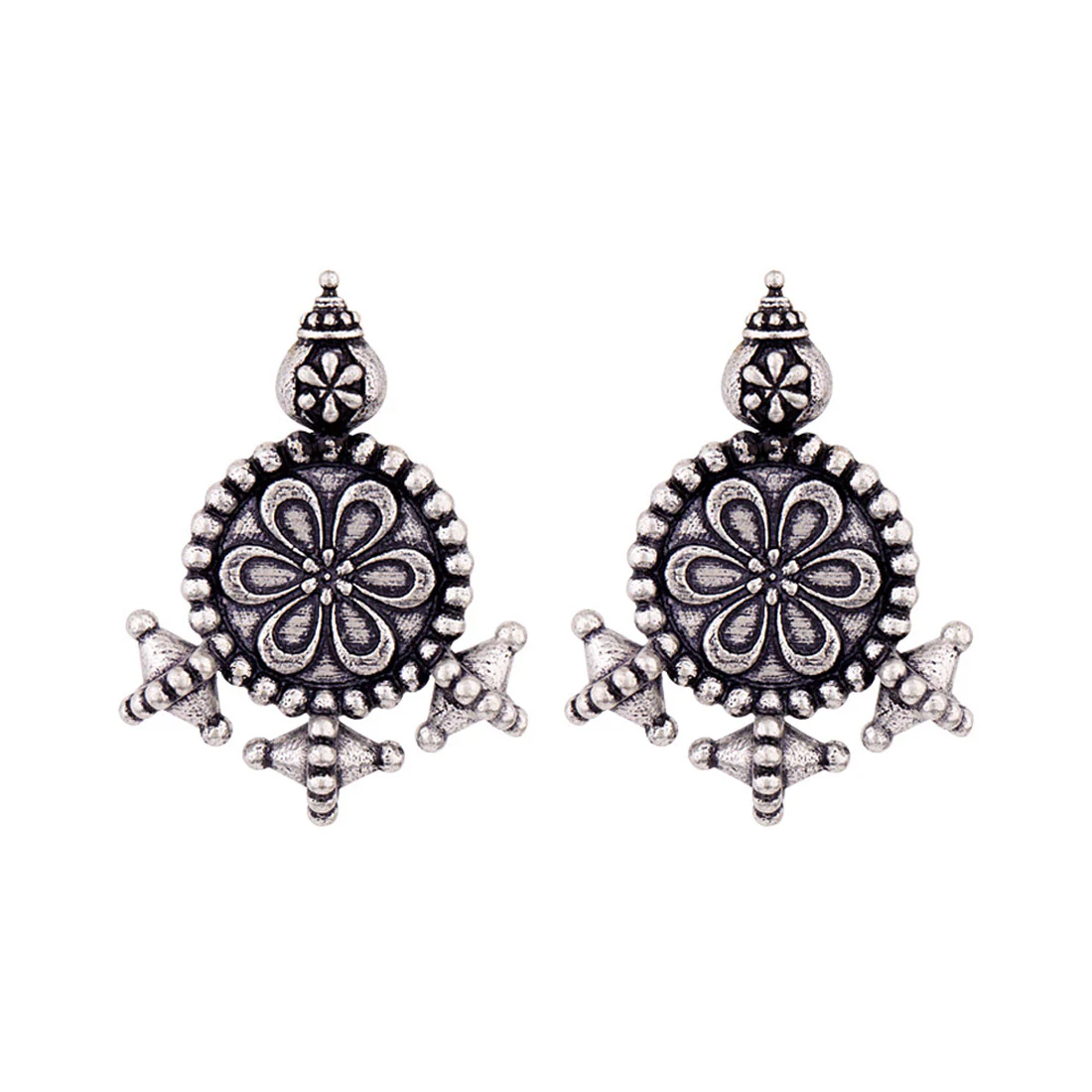 Nayantara Flower Motif Embossed Earrings - Image 3