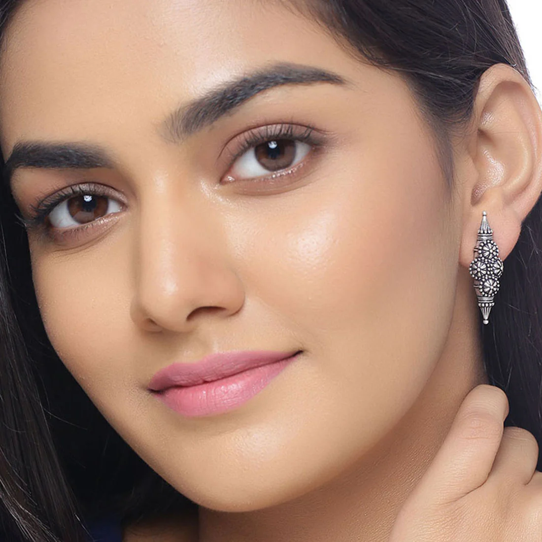 Nayantara Flower Motifs Embossed Stud Earrings - Image 2