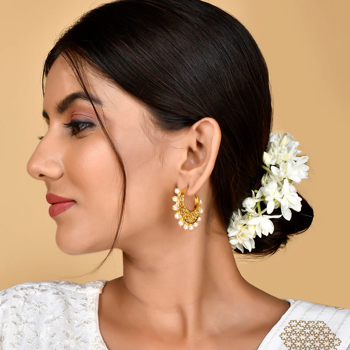 Nazakat Haseen Pearl Studded Hoop - Image 2