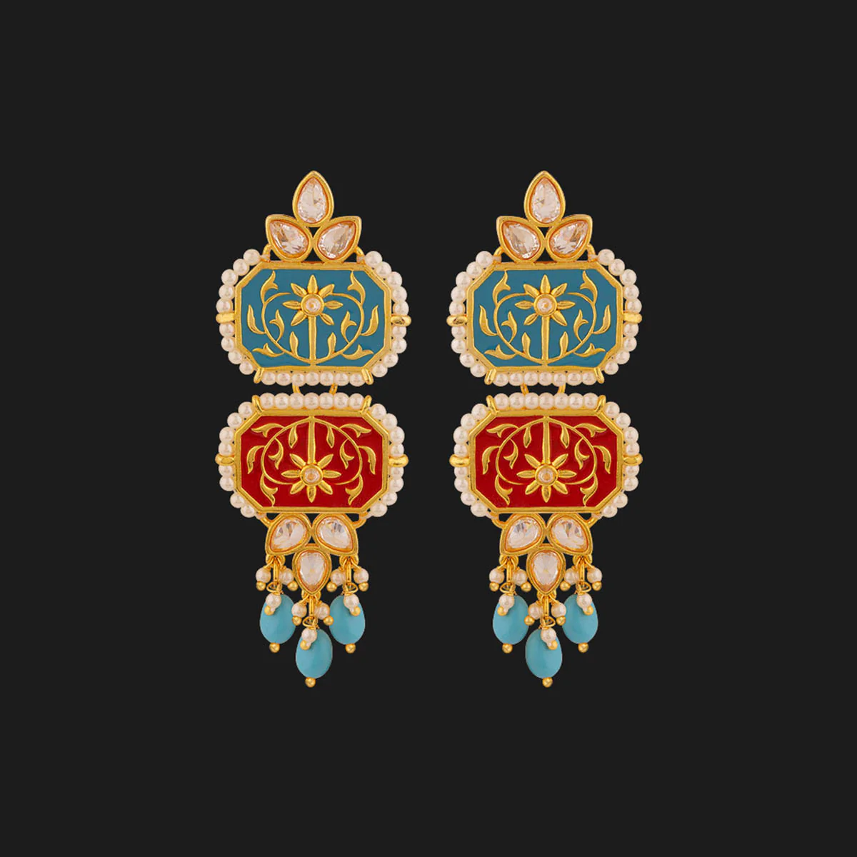 Neeladri Blue and Red Drop Earrings - Image 3