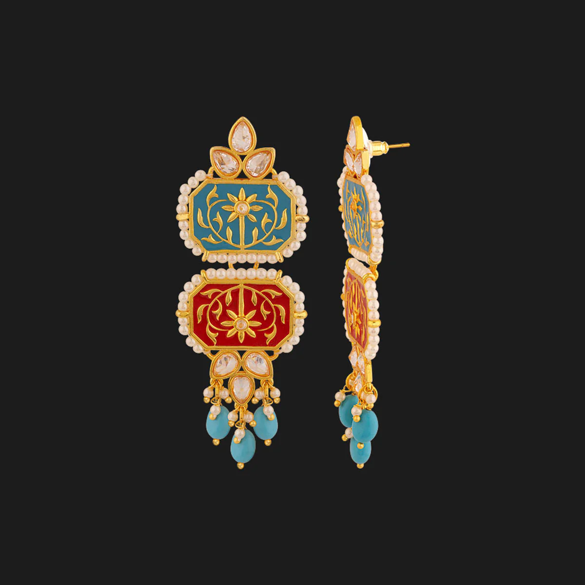 Neeladri Blue and Red Drop Earrings - Image 4