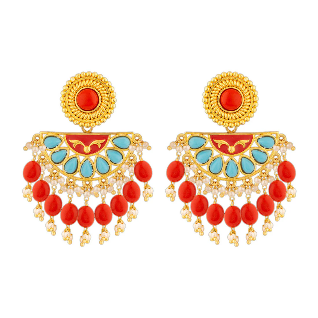 Neeladri Red and Blue Stones Earrings - Image 3