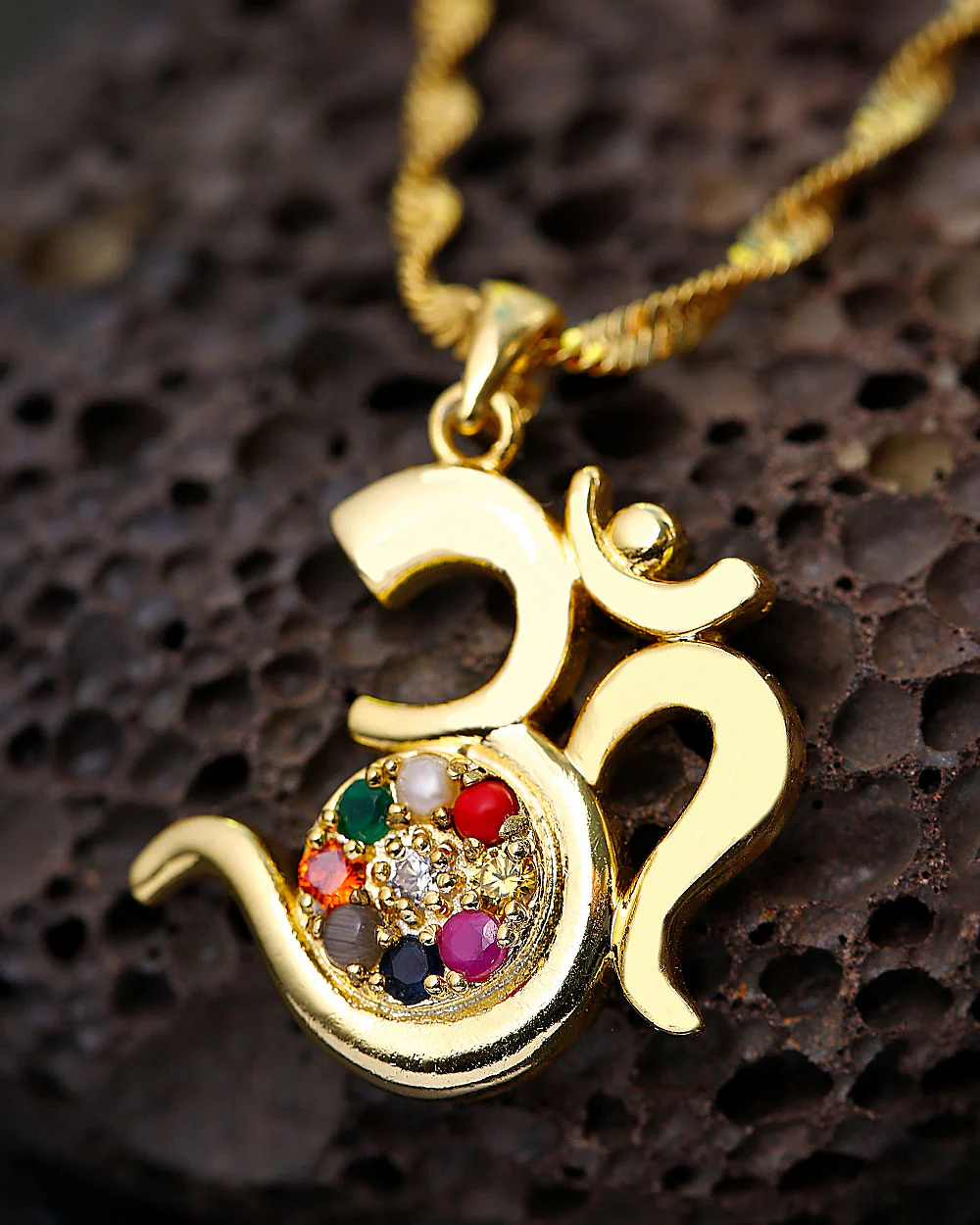 OM Motif Navratan Pendant