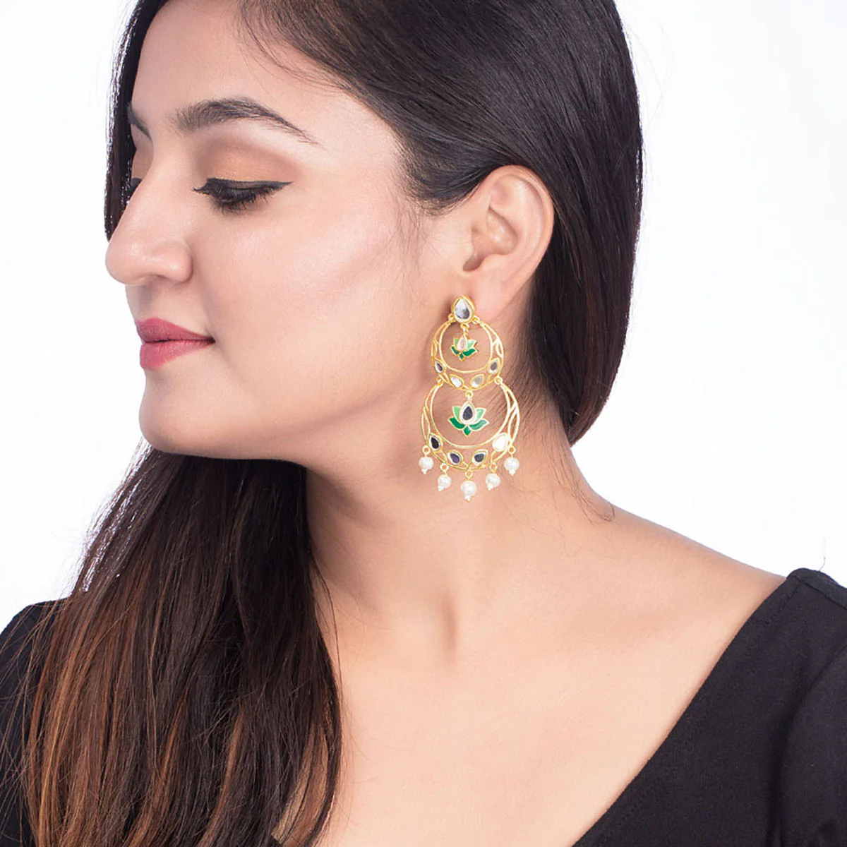 Ombre Emerald Statement Earrings - Image 2