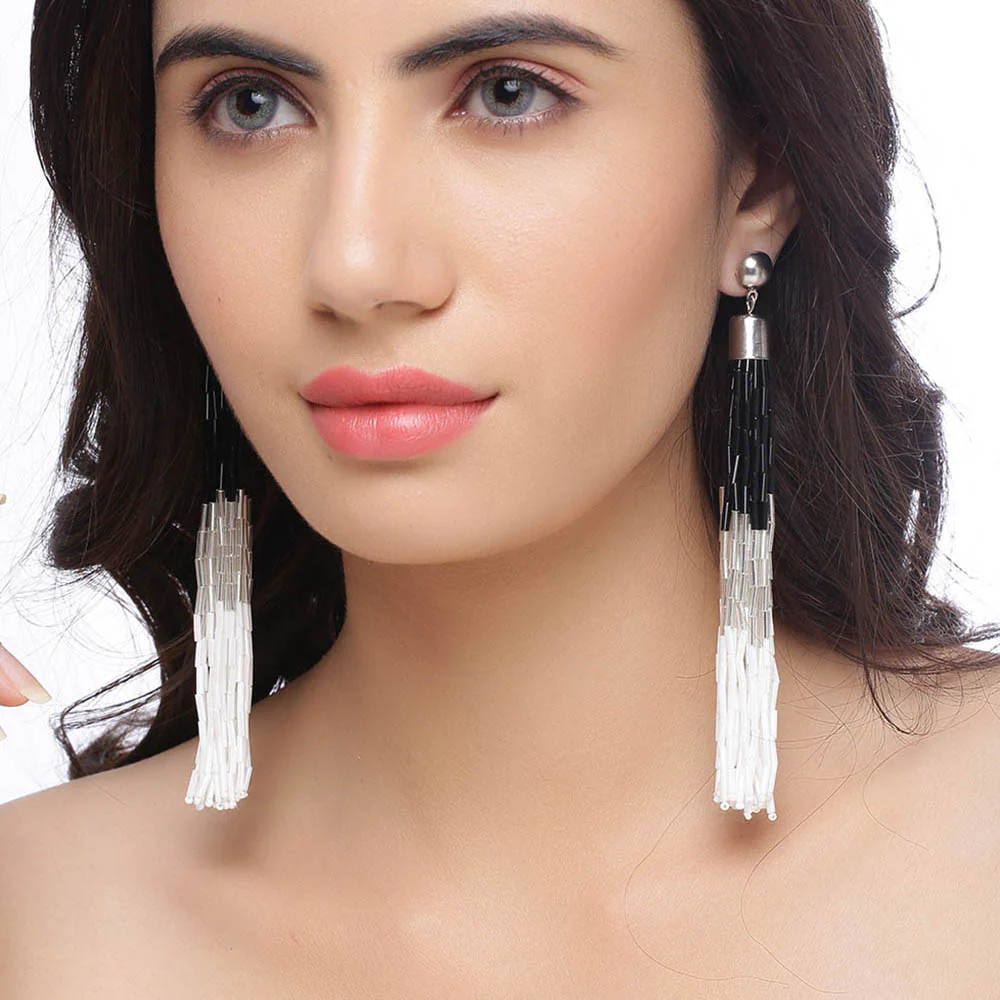 Ombre Tassels Black and White Earrings - Image 2
