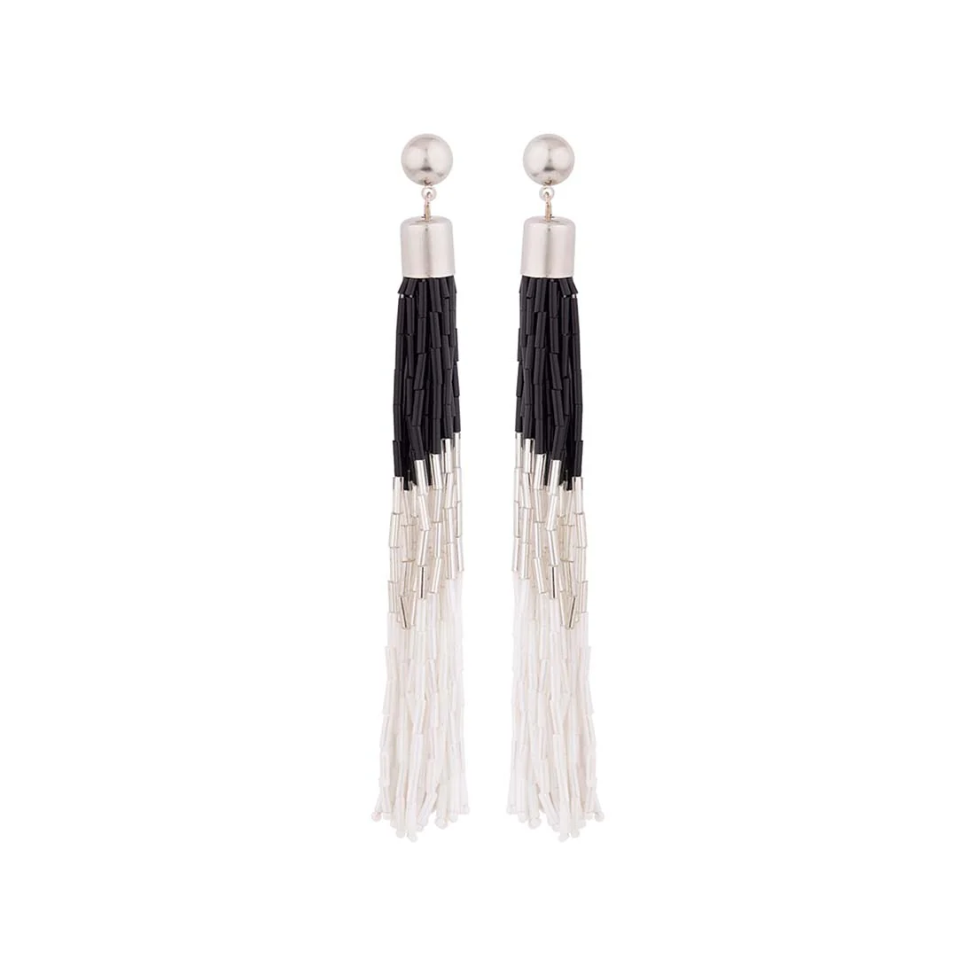 Ombre Tassels Black and White Earrings - Image 3