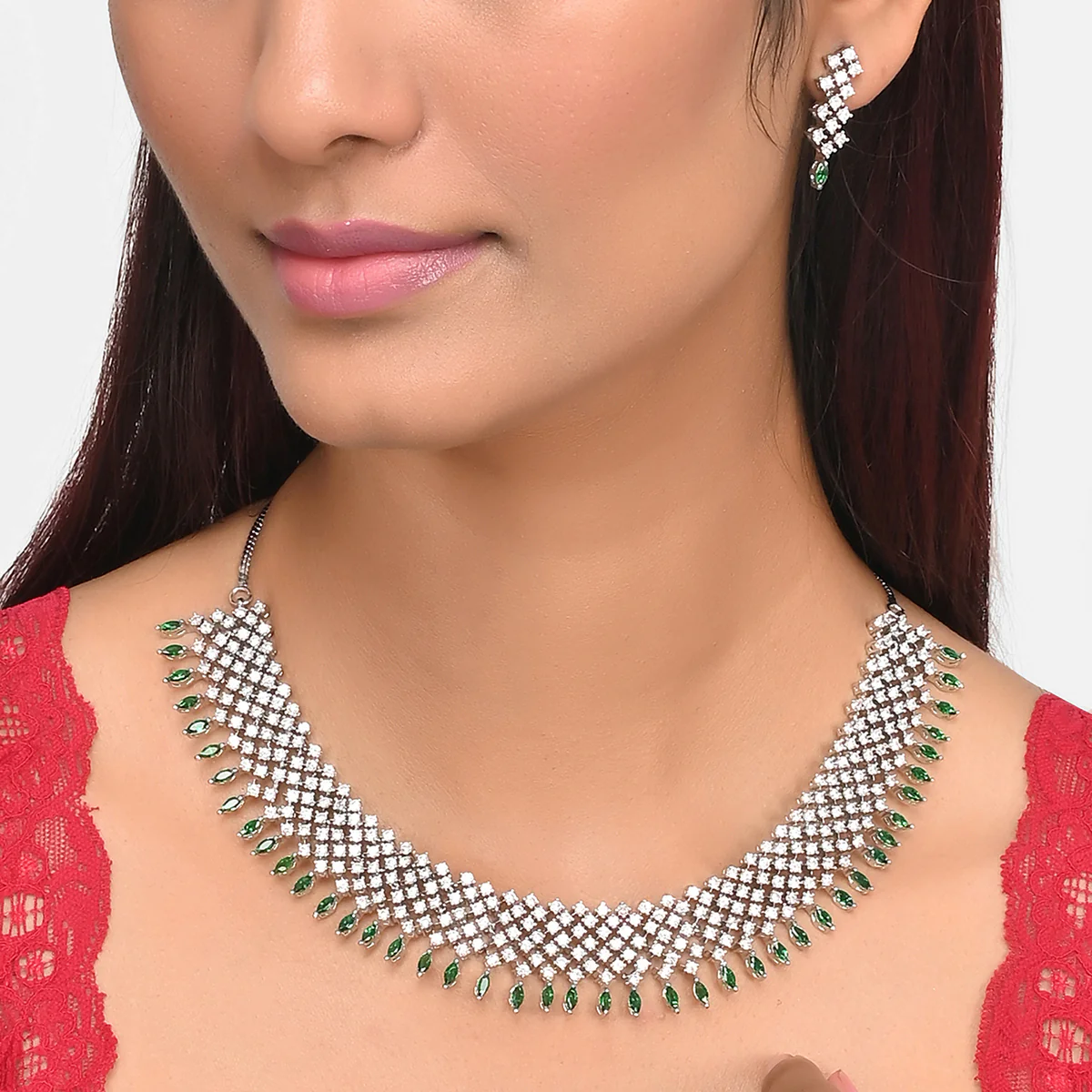 Opulent Princess Cut Zircons Silver Plated Brass Jewellery Set - Image 2