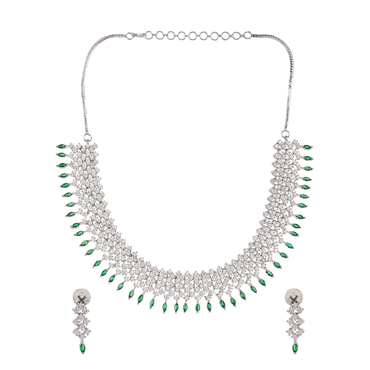 Opulent Princess Cut Zircons Silver Plated Brass Jewellery Set - Image 3