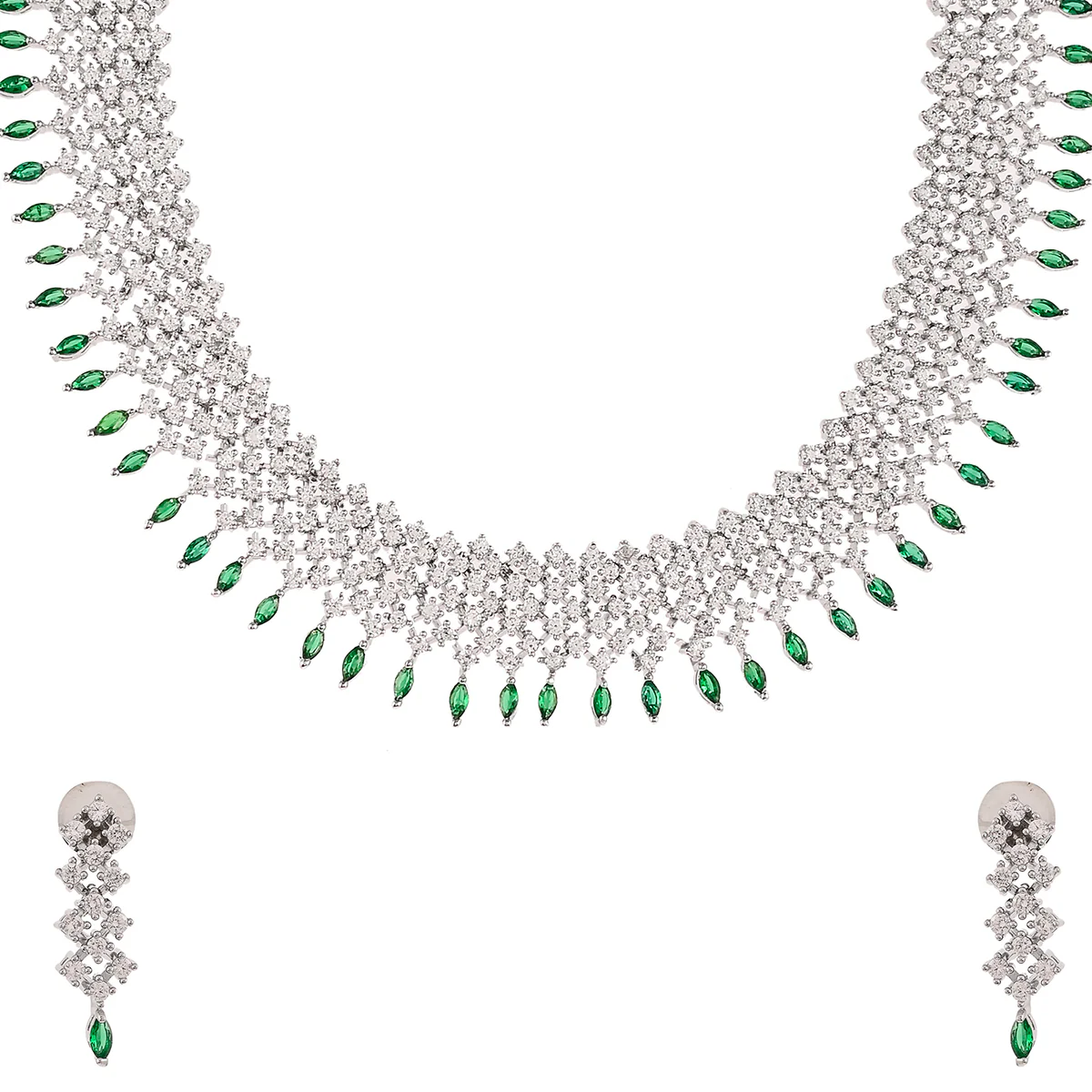 Opulent Princess Cut Zircons Silver Plated Brass Jewellery Set - Image 4