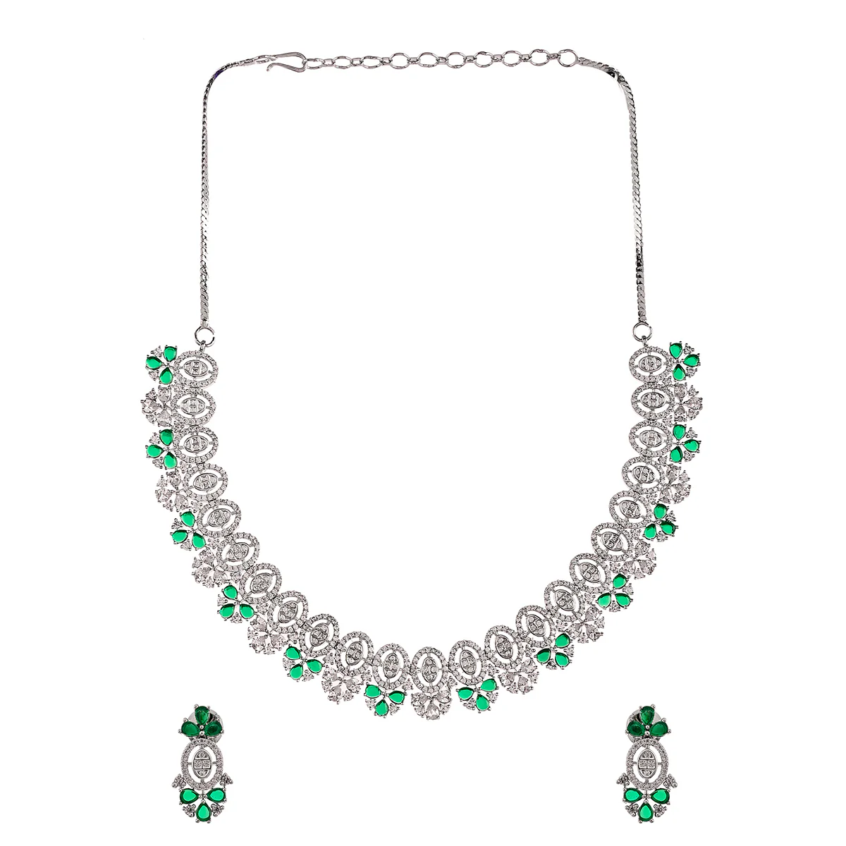 Oval Cut CZ Adorned Silver Plated Brass Jewellery Set - Image 3