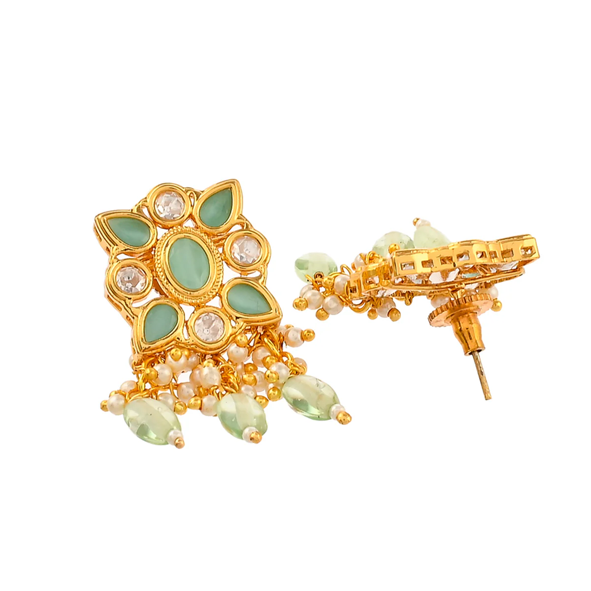 Oval Cut Faux Kundan Adorned Brass Gold Toned Jewellery Set - Image 5