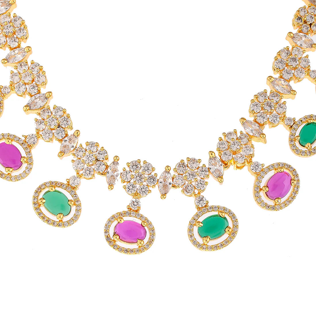 Oval Cut Green and Red CZ Jewellery Set - Image 4