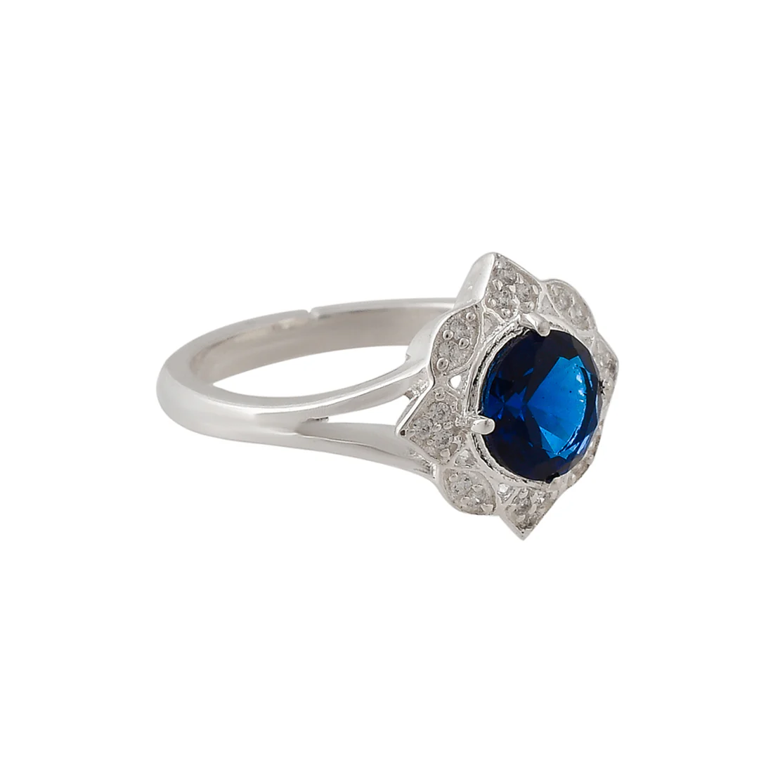 Oval Cut Navy Blue Sapphire Sterling Silver Adjustable Ring - Image 4