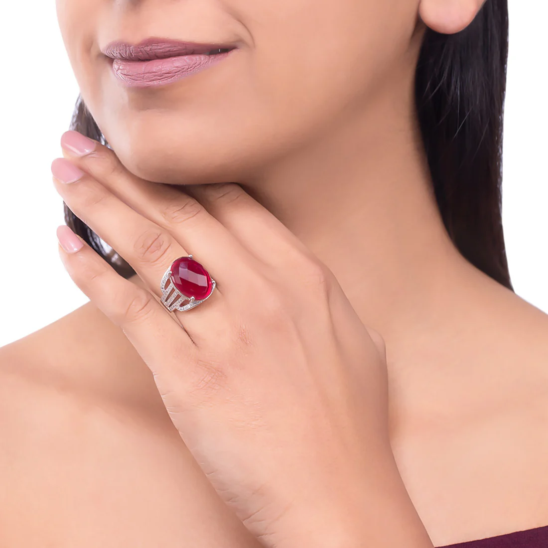 Oval Red Gemstones Adorned Ring - Image 2