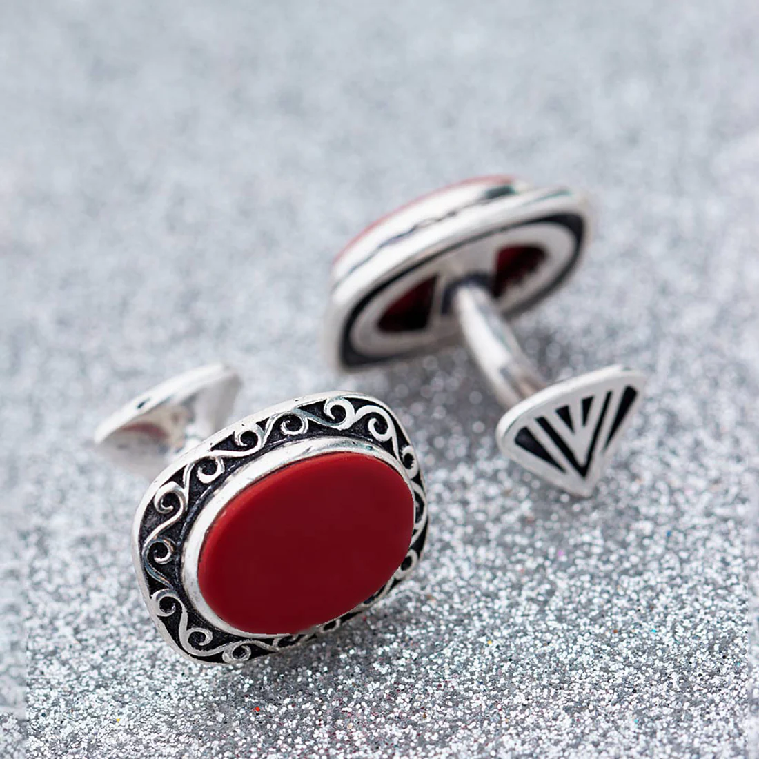 Oval Red Milestone Cufflinks