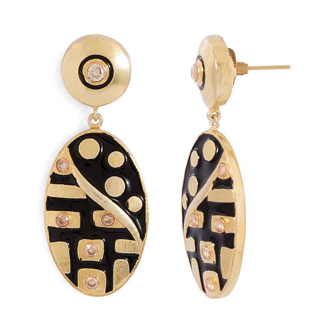 Oval Shaped Stunning Danglers In Gold Tone - Image 2