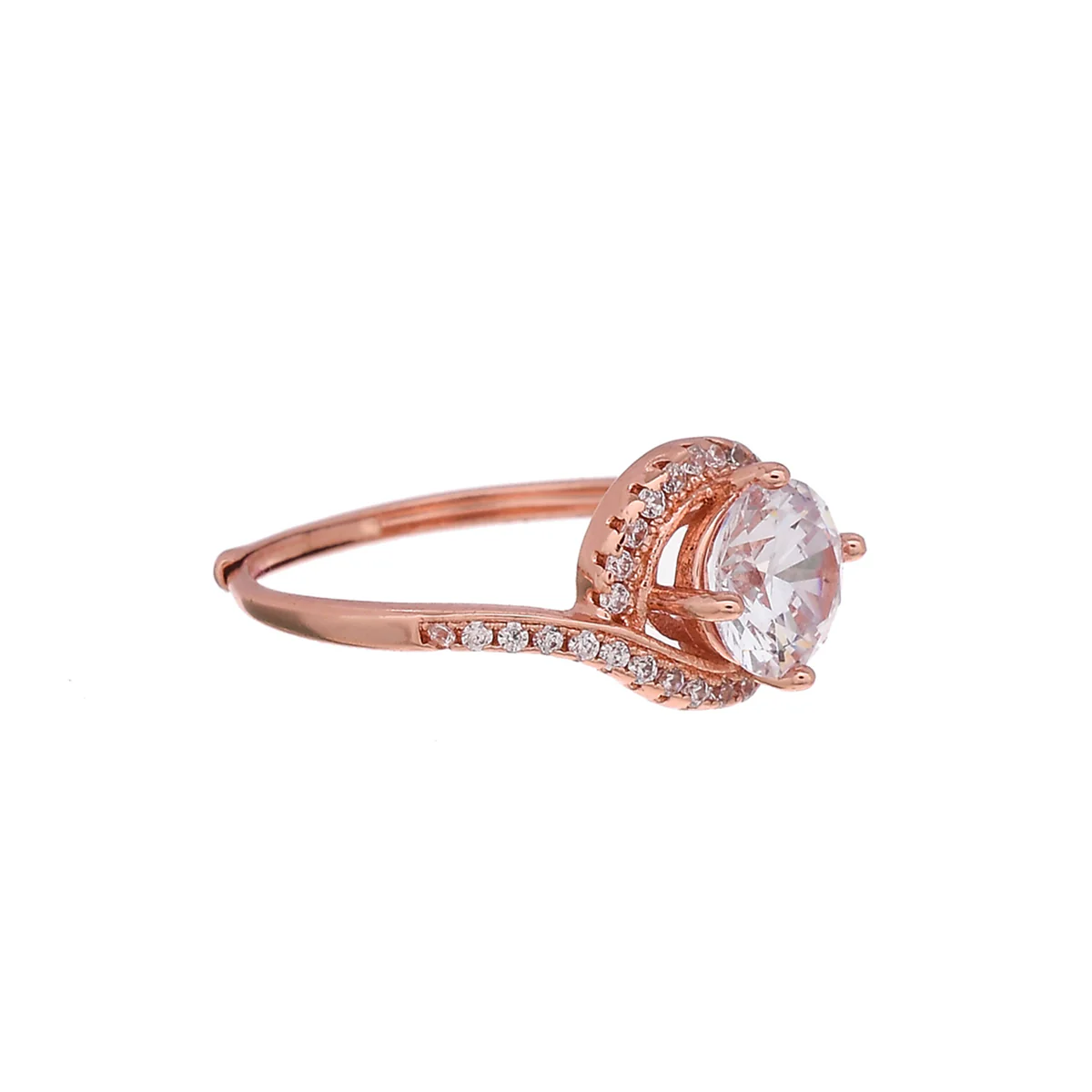 Overlap Pattern Round Cut Zircon Embellished Rose Gold Plated Brass Ring - Image 3