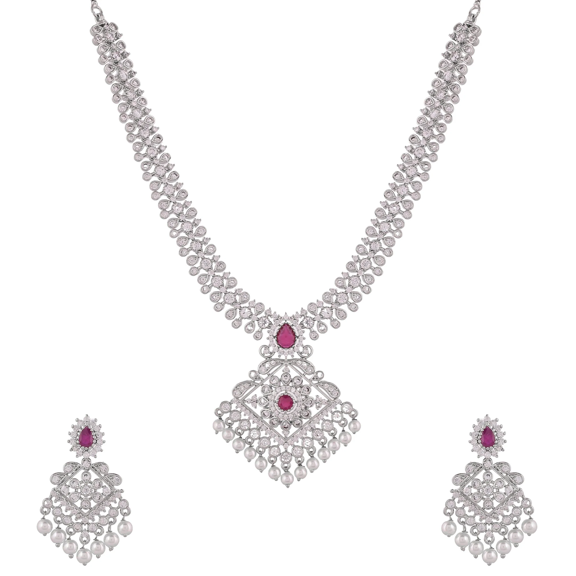 Oxidized Beautifully Crafted Cubic Zirconia Necklace Set - Image 3