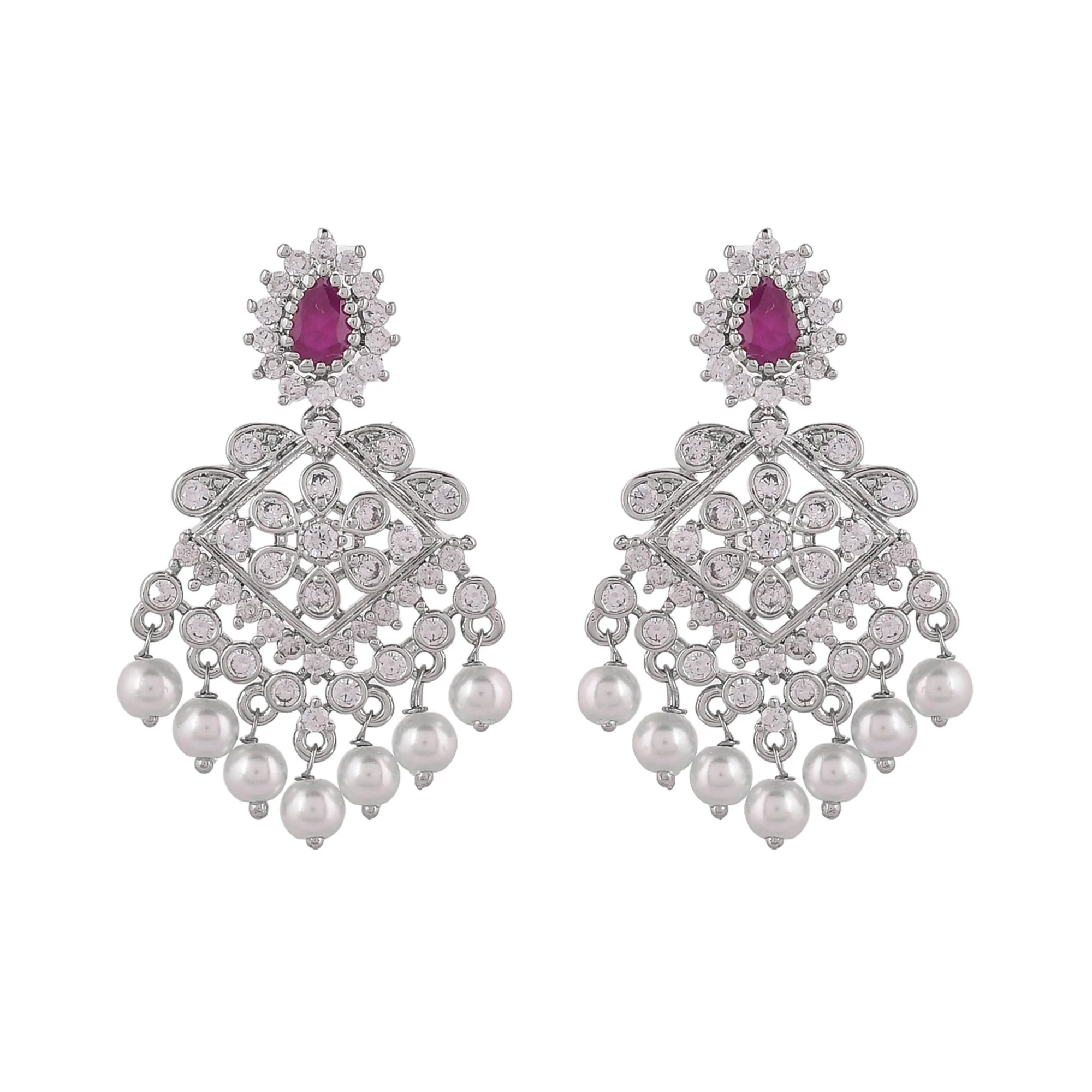 Oxidized Beautifully Crafted Cubic Zirconia Necklace Set - Image 6