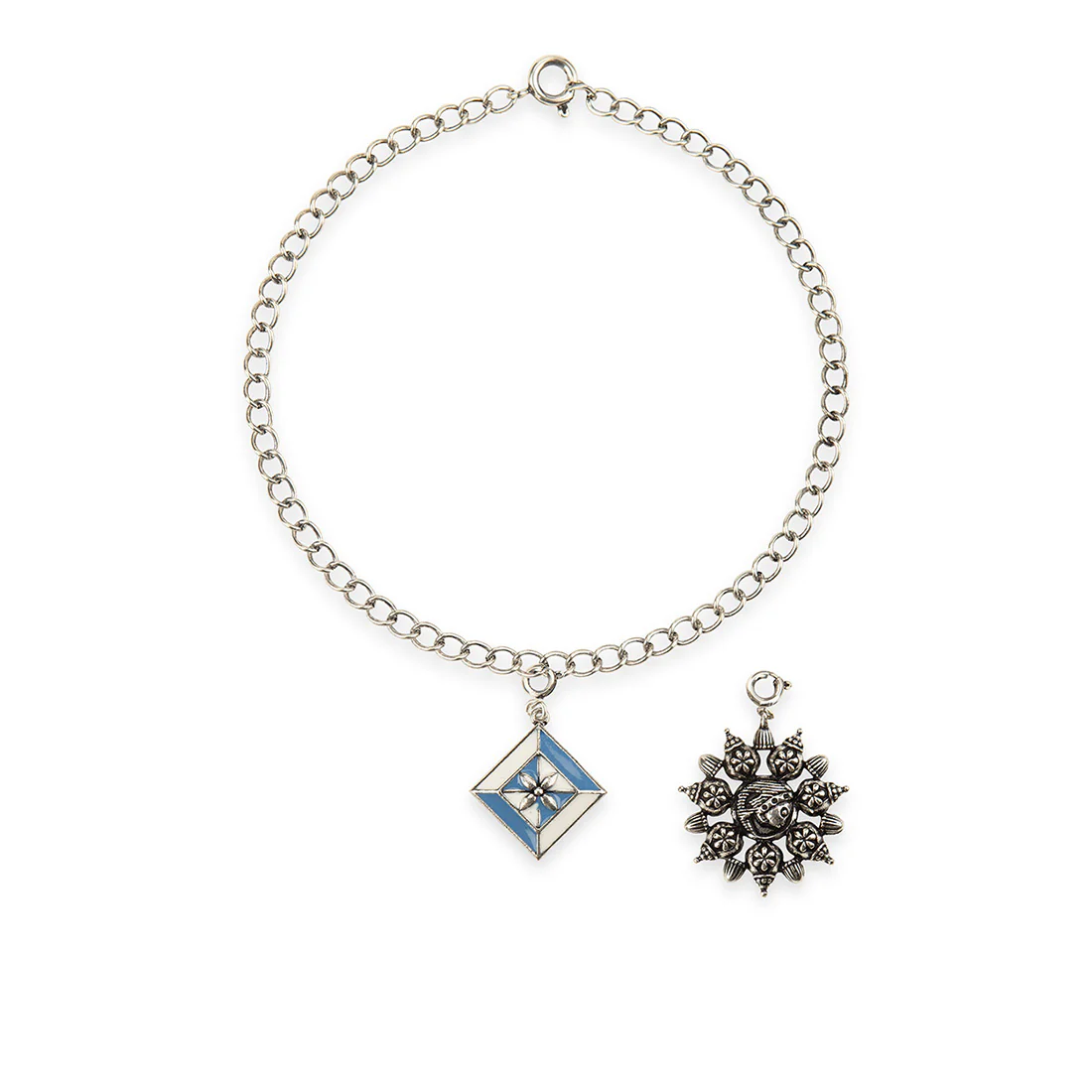 Oxidized Enameled Charms Pendant with Bracelet - Image 4