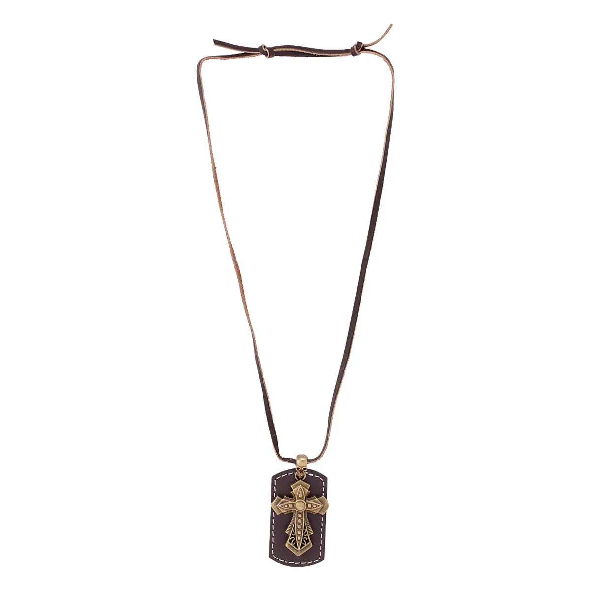 Oxidized Gold Cross Designer Pendant With Leather Chain - Image 6