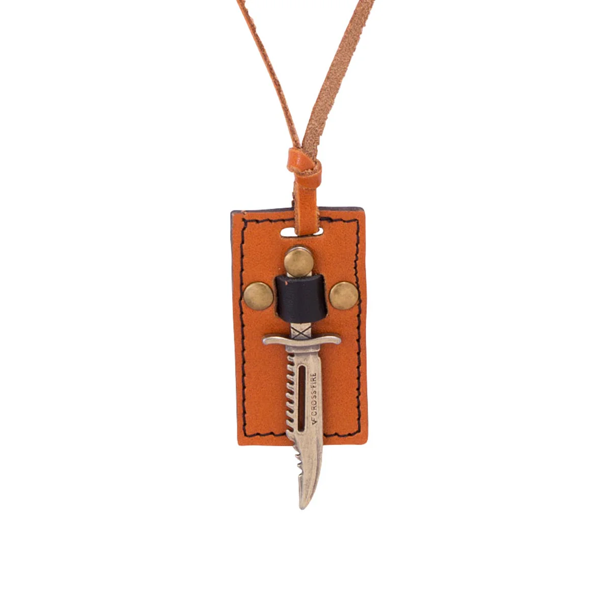 Oxidized Gold Sword Designer Pendant With Leather Chain - Image 3