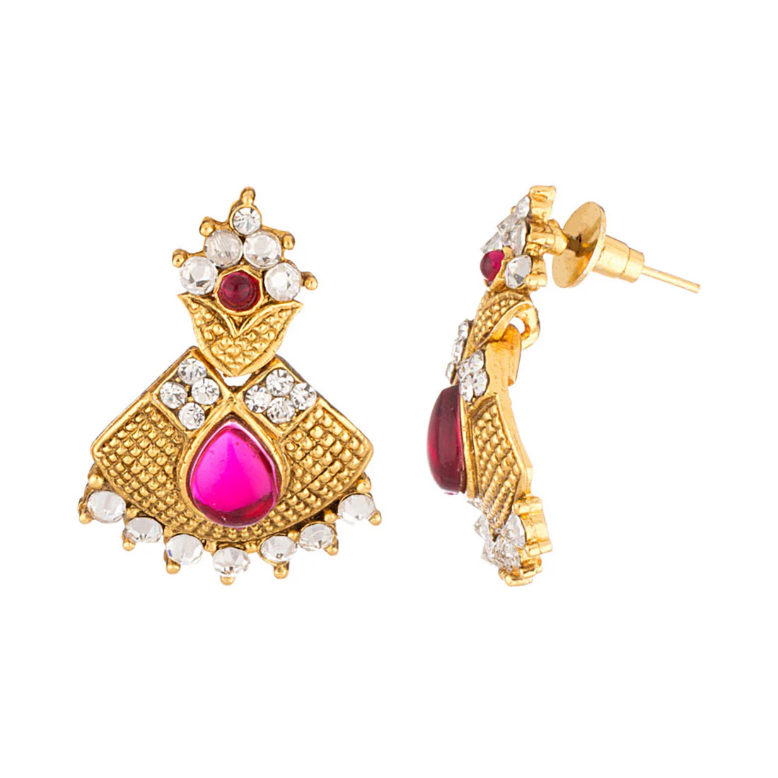 Pair Of Dazzling Dangler Earrings Embellished With Purple & White Stones - Image 3