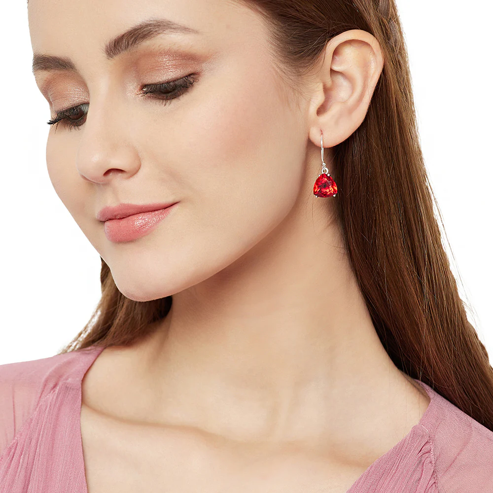 Pair Of Sterling Silver Earrings Adorn With Red Color Stone - Image 2