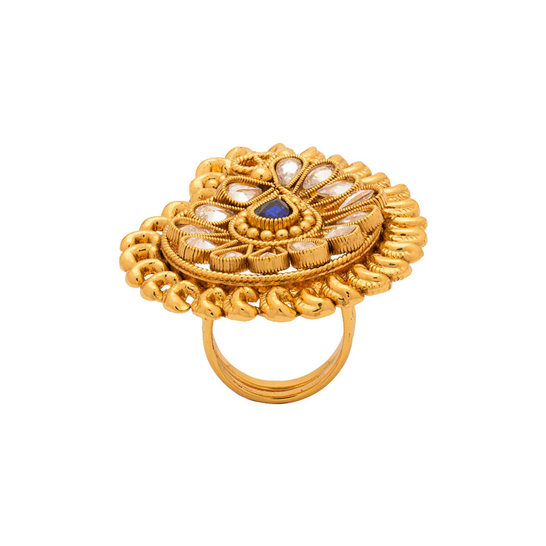 Paisley Designer Blue & White Stones Studded Ring - Image 3