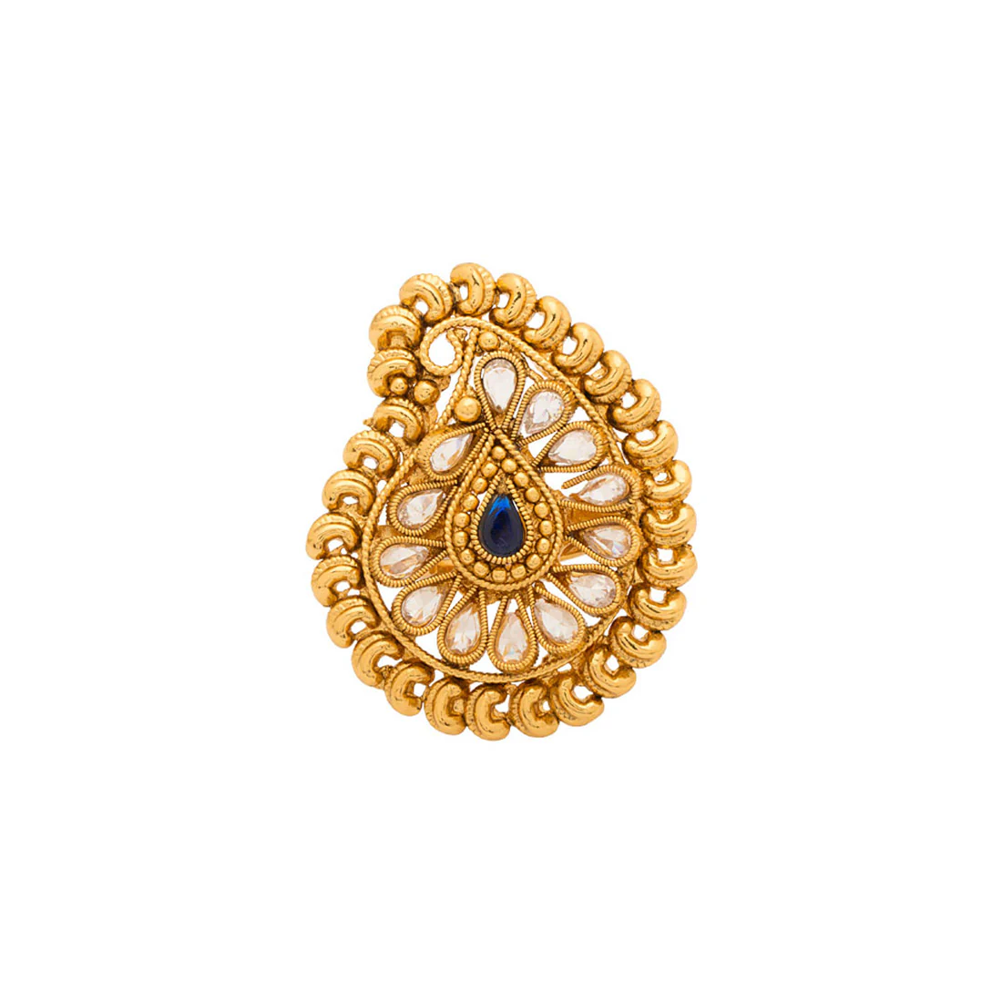 Paisley Designer Blue & White Stones Studded Ring - Image 4