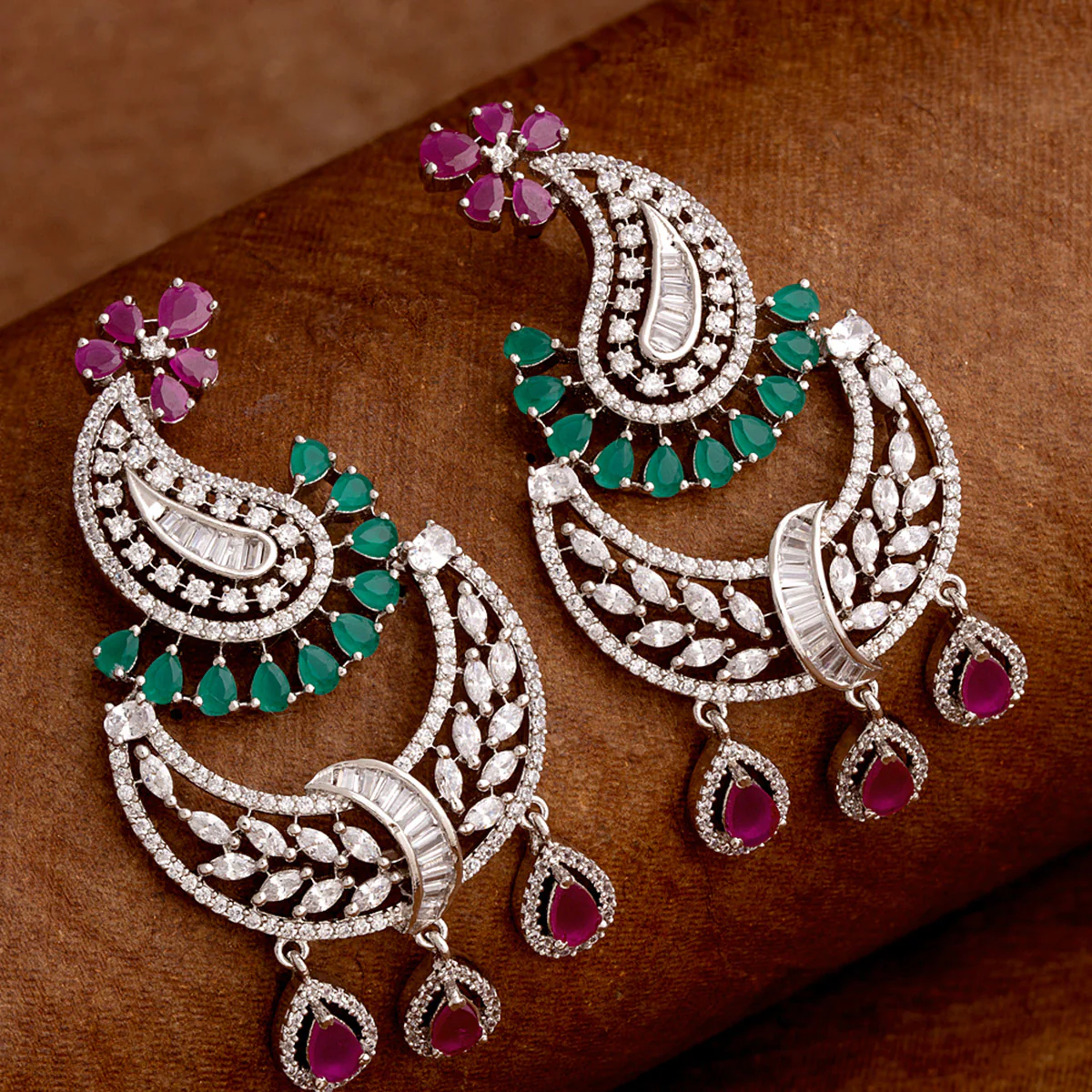 Paisley Motif CZ Gems Earrings