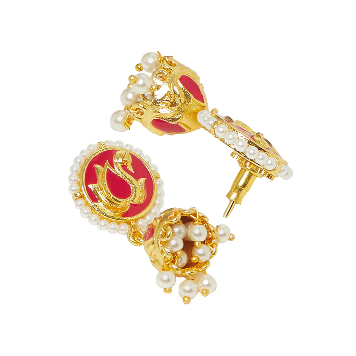 Paisley Motif Gold Plated Brass Traditional Earrings - Image 4