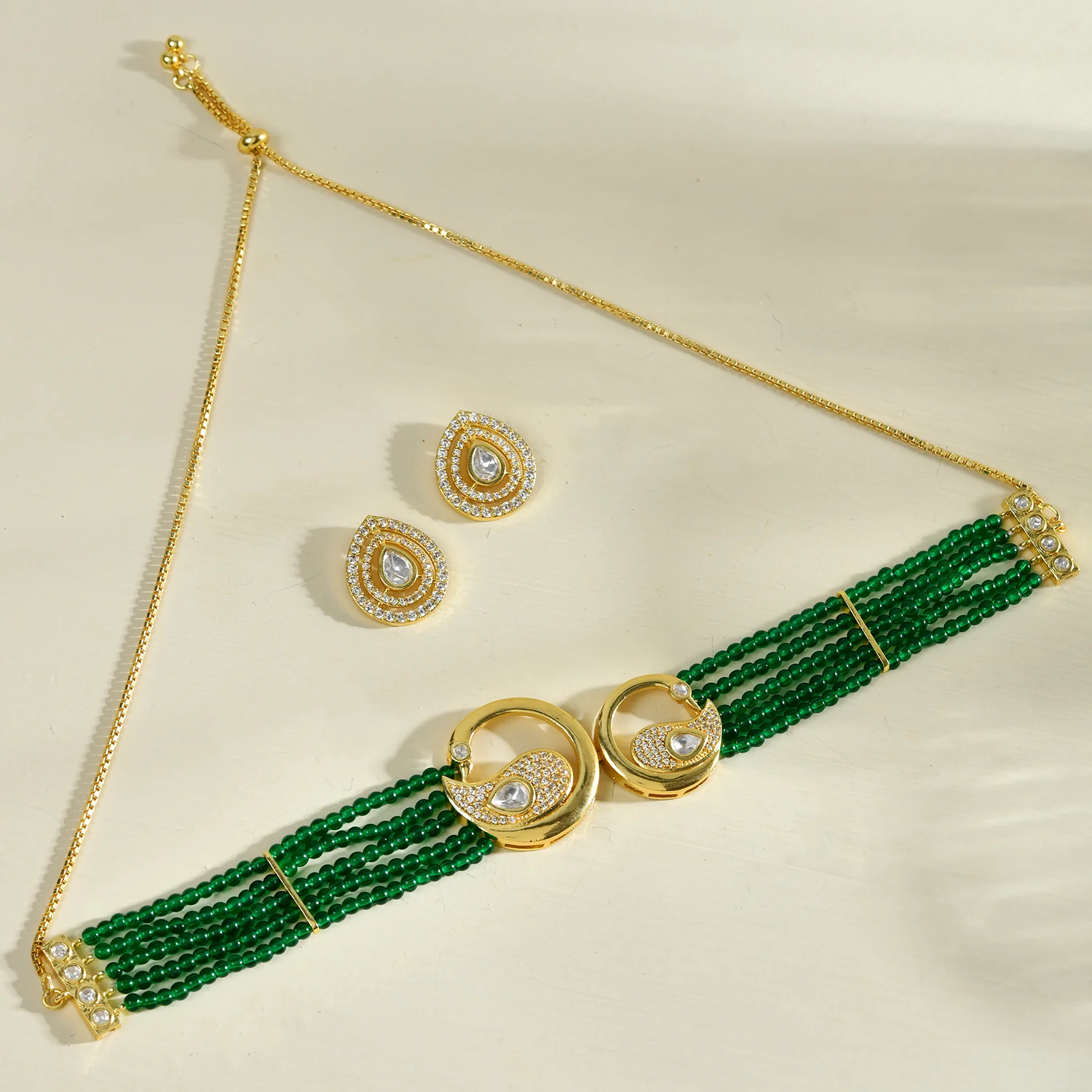 Panchhi Kruttika Choker Green Necklace Set - Image 2