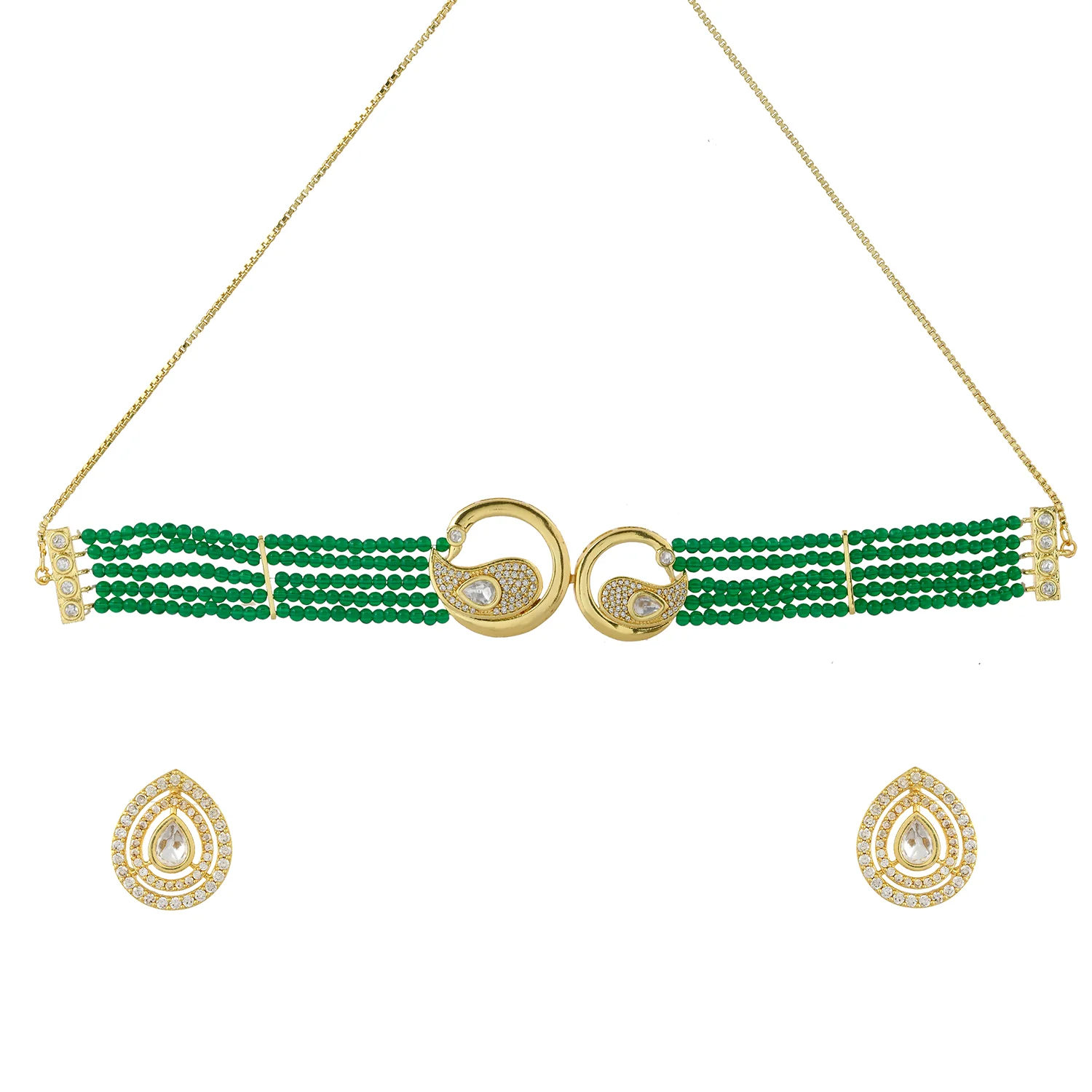 Panchhi Kruttika Choker Green Necklace Set - Image 3