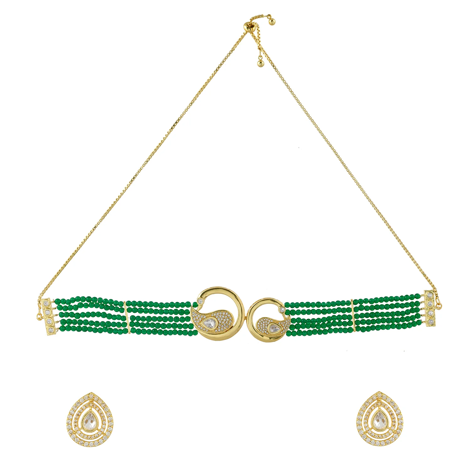 Panchhi Kruttika Choker Green Necklace Set - Image 4