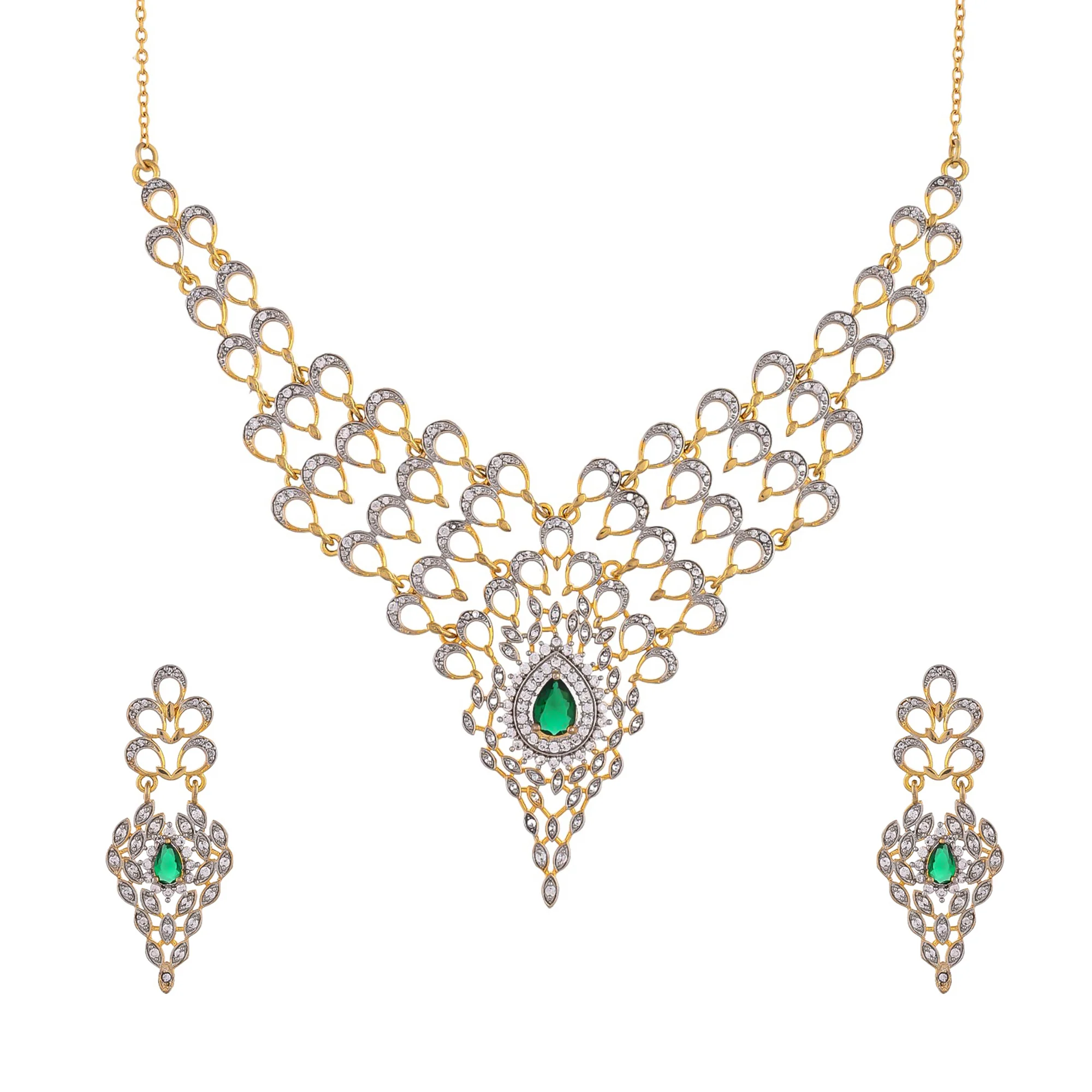 Peacock Emerald Elegance Gold Necklace Set - Image 3