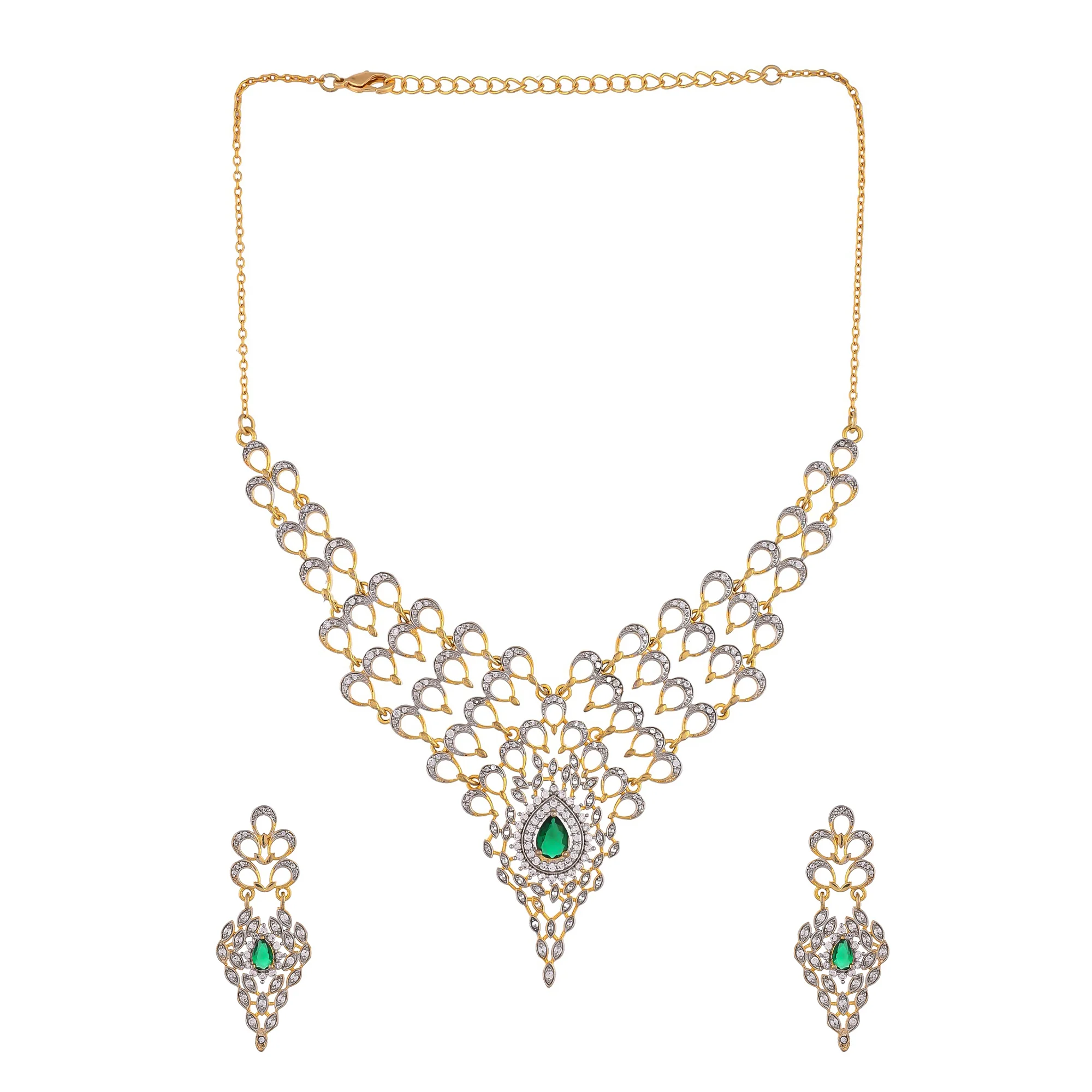 Peacock Emerald Elegance Gold Necklace Set - Image 4