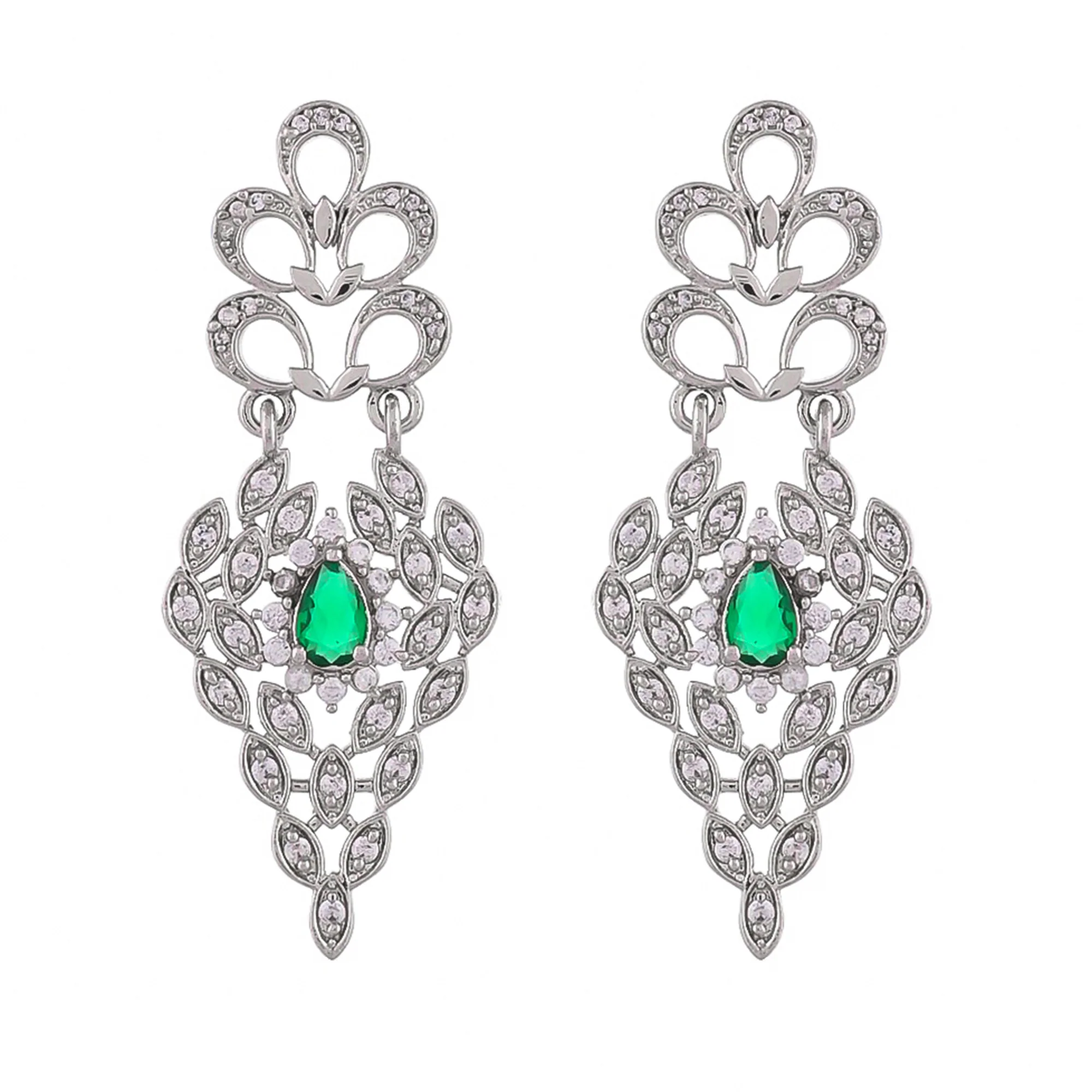 Peacock Emerald Elegance Silver Necklace Set - Image 6