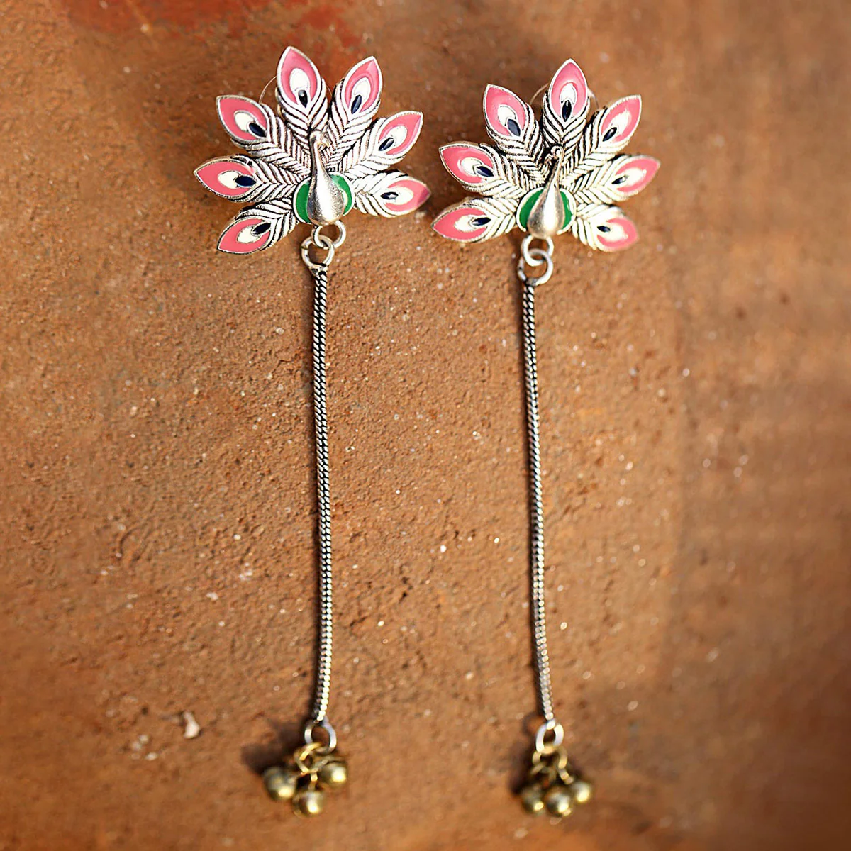 Peacock Motif Silver & Brass Earrings