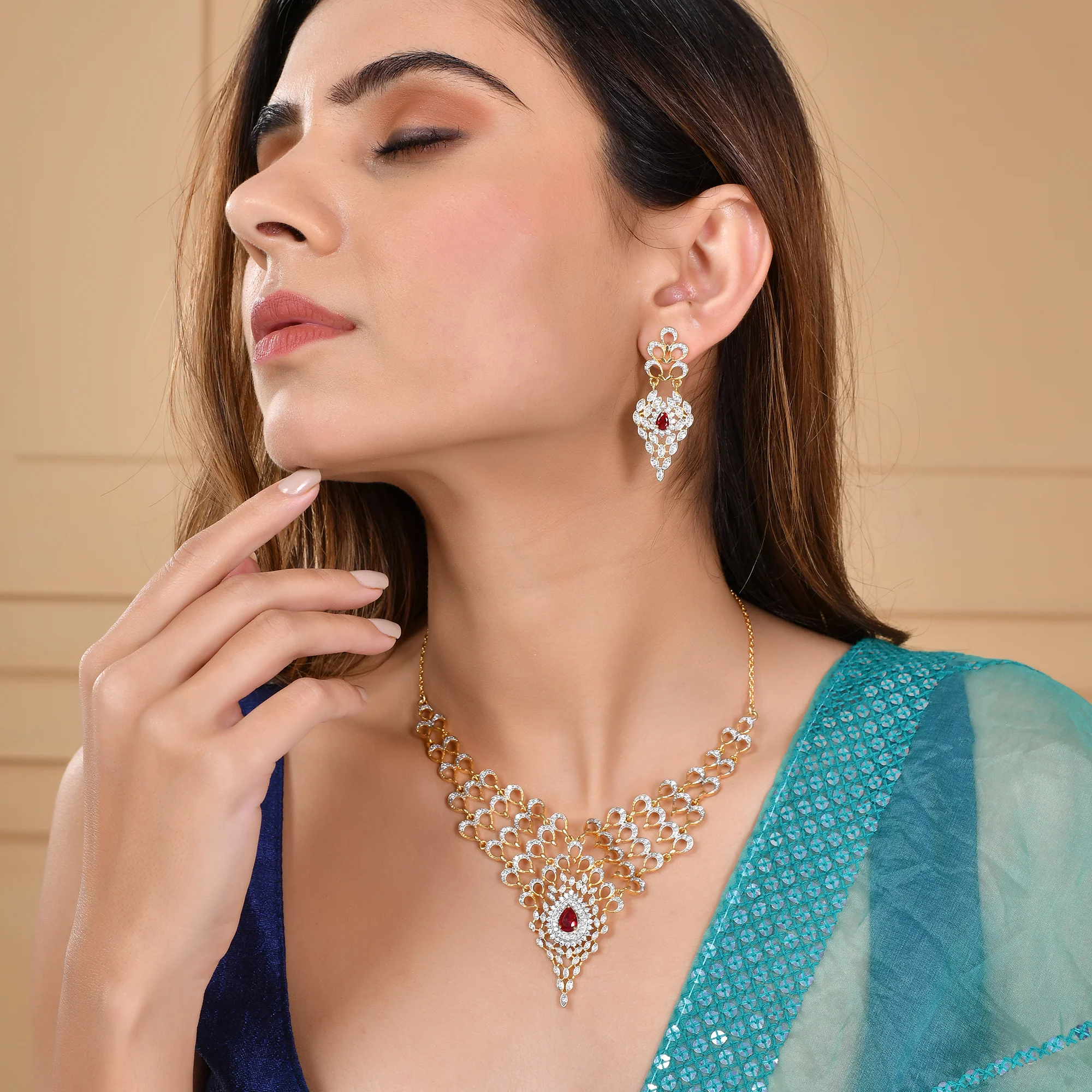 Peacock Royal Gold Necklace Set - Image 2