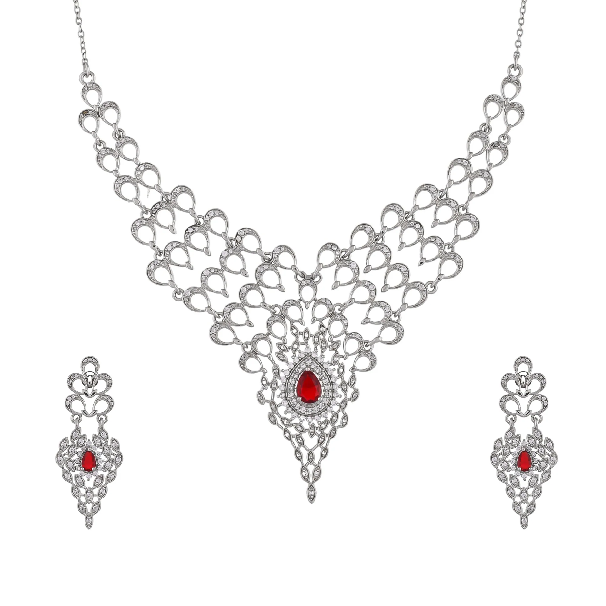 Peacock Royal Silver Necklace Set - Image 3
