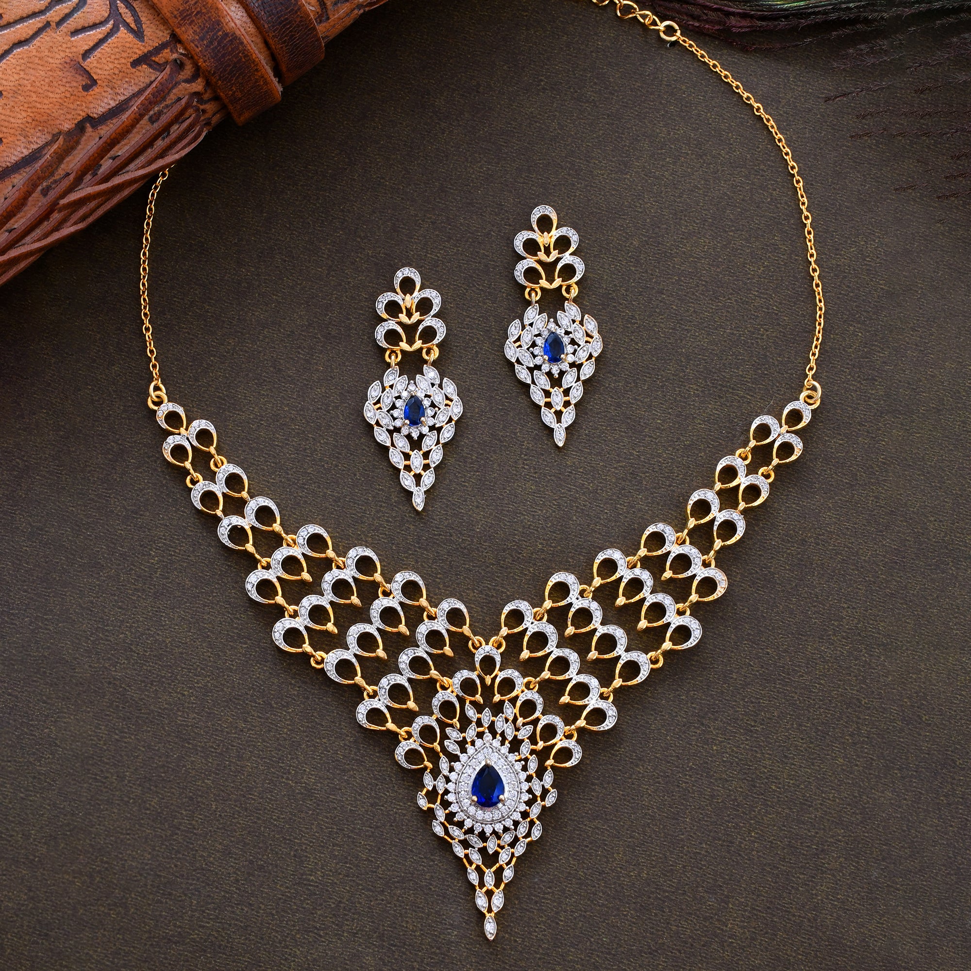 Peacock Sapphire Serenity Gold Necklace Set