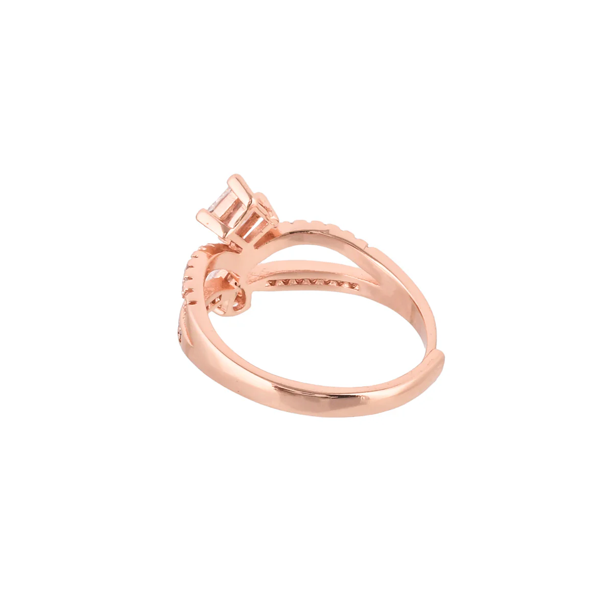 Pear and Rectangle Cut Zircons Brass Rose Gold Plated Ring - Image 5
